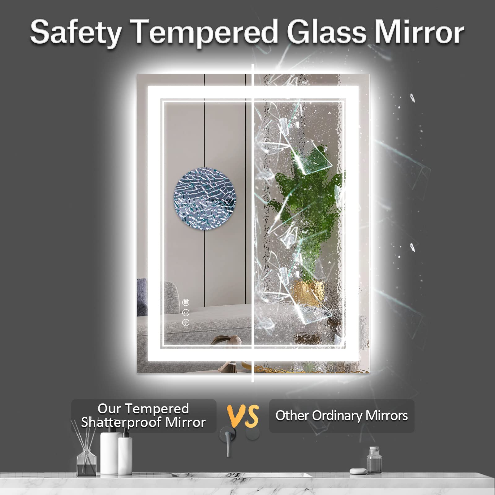 Istripmf Led Mirror 20''X28'' With Front And Backlit,Dimmable Led Lighted Vanity Mirror Bathrooom Wall,Memory Shatterproof Anti