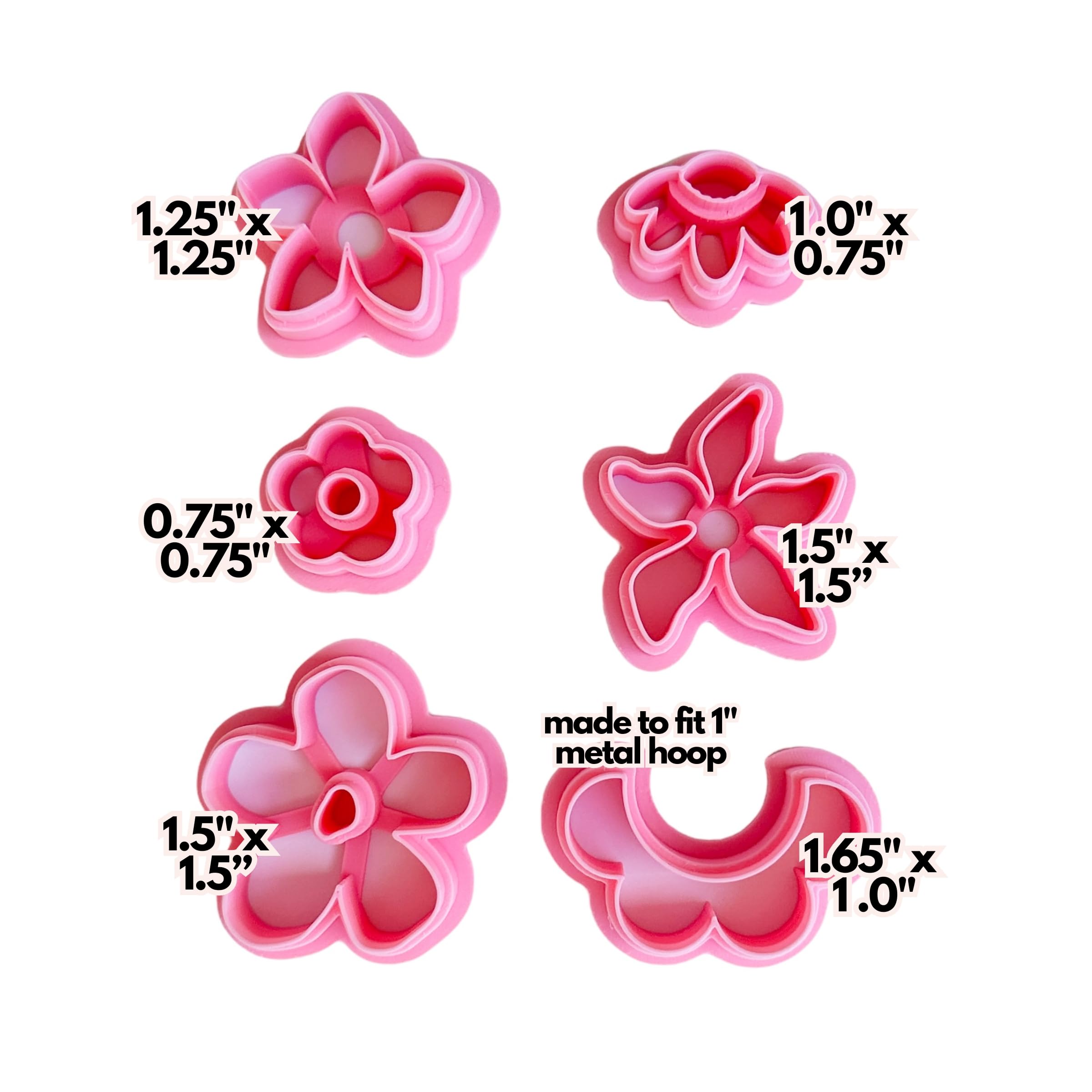 Polymer Clay Cutters - The Clayful Co Floral Flower Pack Set Of 6 - Plastic Cutter For Making Jewelry And Earring Shapes
