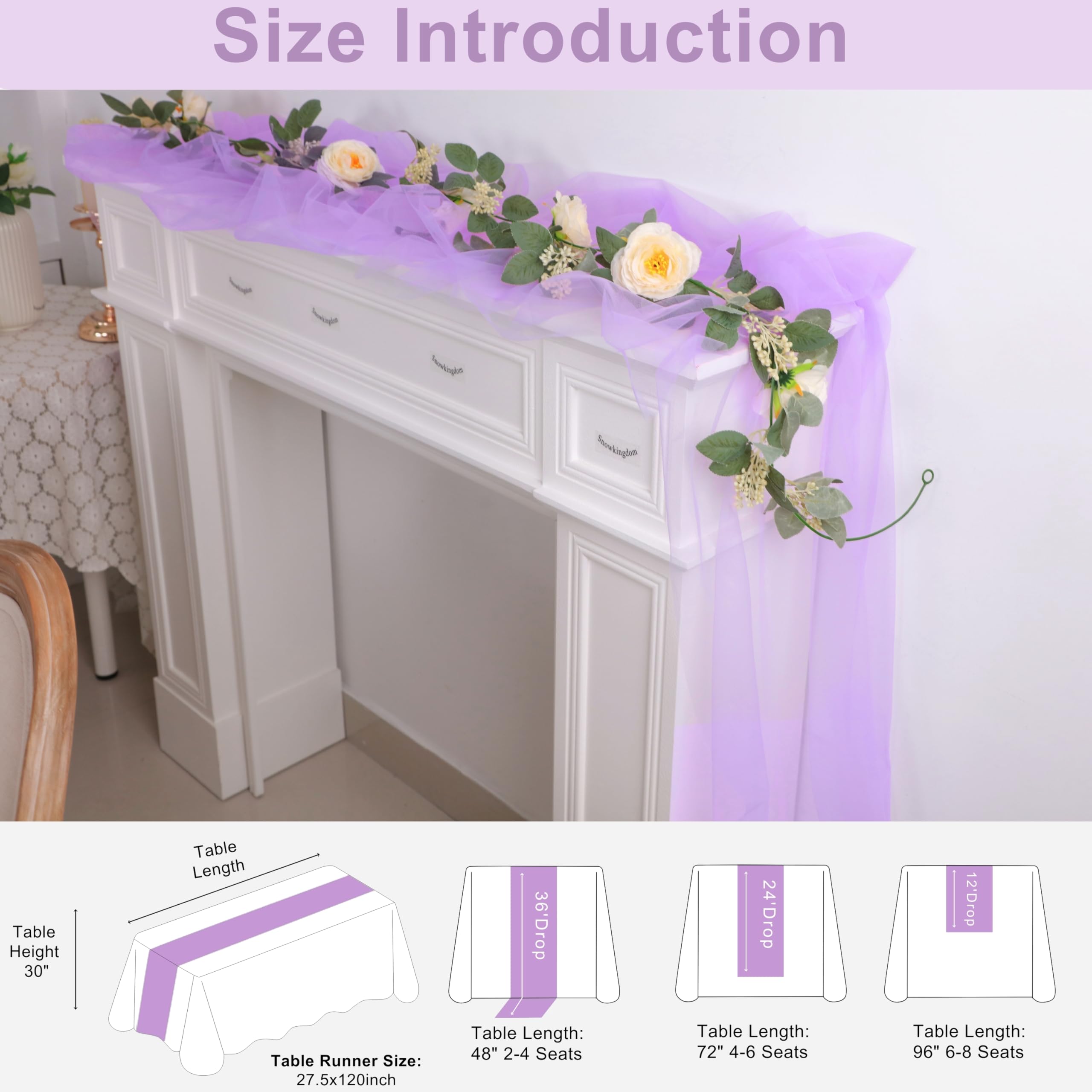 Snowkingdom Lavender Lilac Purple Table Runner, 10FT Light Purple Gauze Sheer Boho Rustic Cheesecloth Dining Table Decorations,