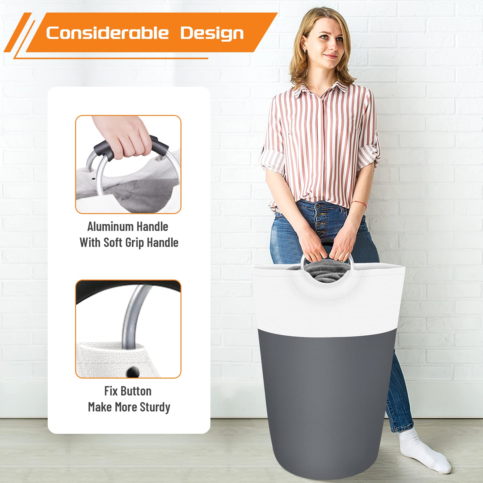 BlissTotes Laundry Basket  Laundry Hamper  Collapsible Laundry Baskets  Dirty Clothes Hamper  Waterproof Laundry Basket with Foam Protected Aluminum Handles for College Dorm  Family 90L (Grey)