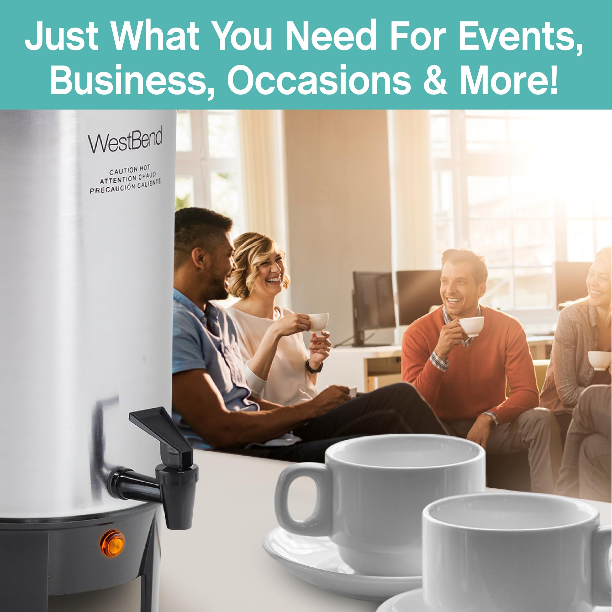 West Bend 58030 Commercial Coffee Urn And Beverage Dispenser With Automatic Temperature Control, 30 Cup, Polished Aluminum,Silve