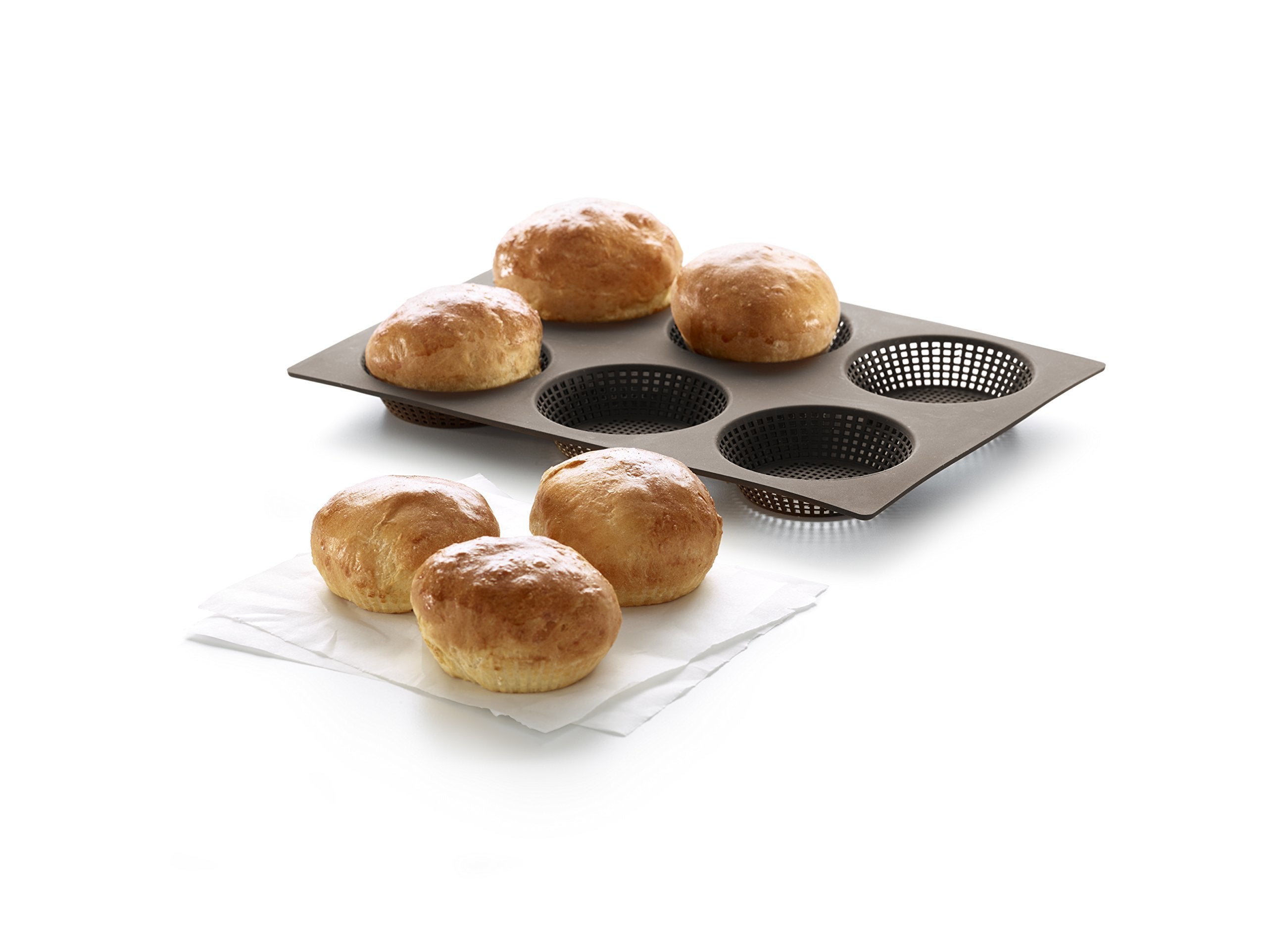 Lekue 6 Cavity Micro Perforated Round Roll Baking Pan, Brown