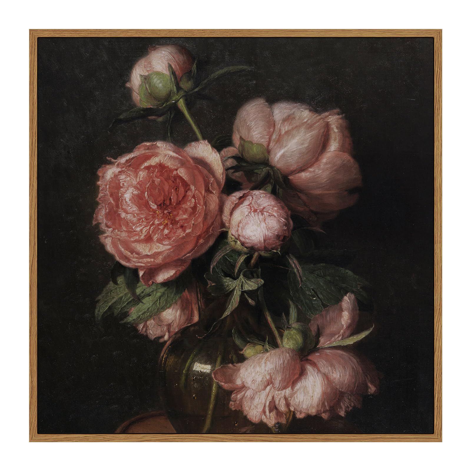 Insimsea Square Framed Canvas Wall Art, Flower Vintage Floral Peony Paintings Wall Prints, Wall Art For Living Room, Office Deco