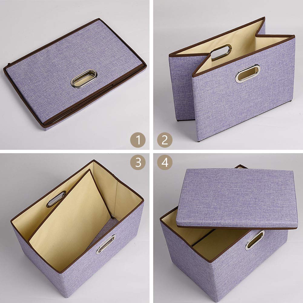 Uujoly Large Foldable Storage Bins With Lids, Cube Collapsible Nursery Storage Box For Bedroom, Wardrobe, Shelf, Office (Purple)