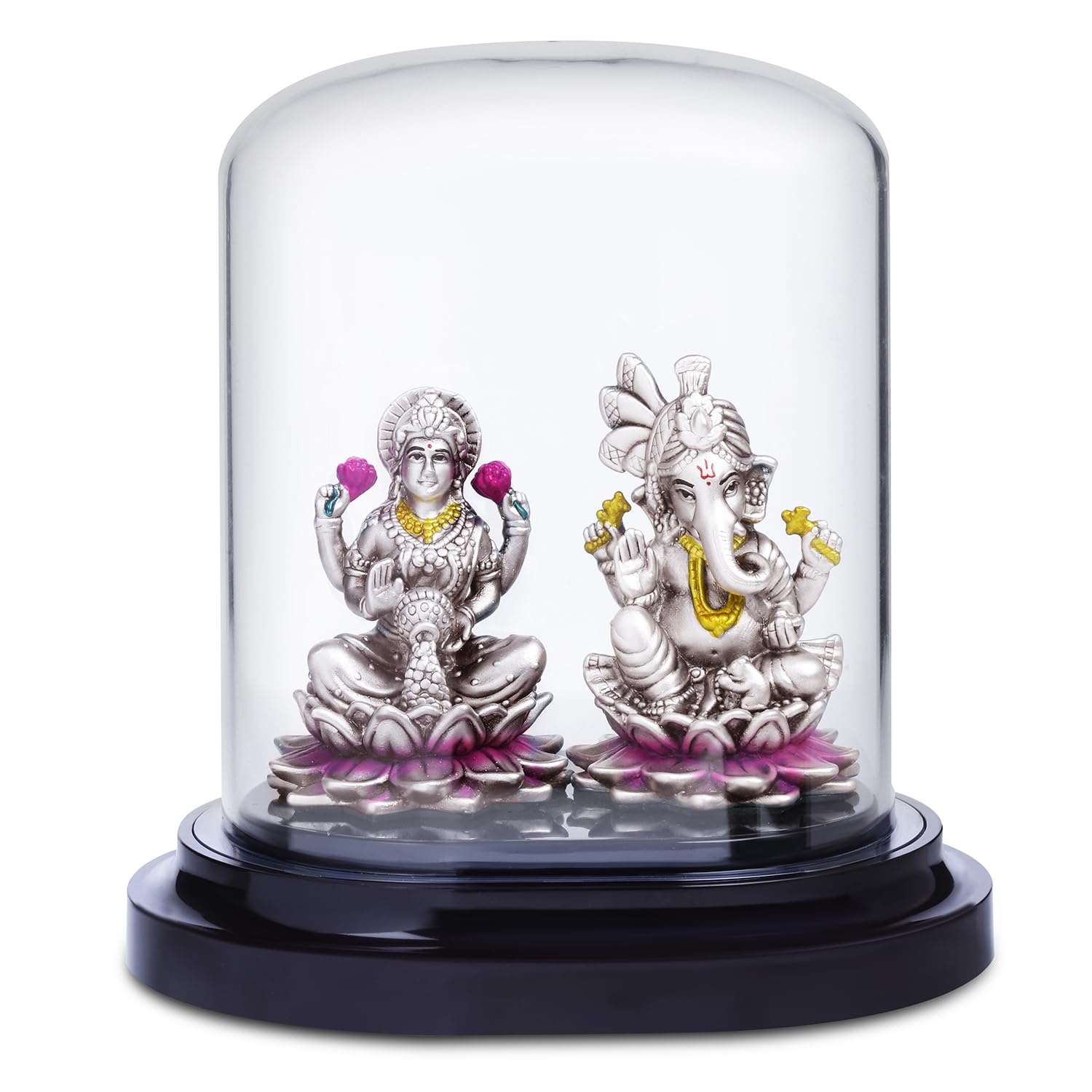 Osasbazaar Pure Silver Ganesh Lakshmi Statue, Ganpati Laxmi Idol In A Dome For Puja And Gifting - 97%-99% Pure Bis Hallmarked