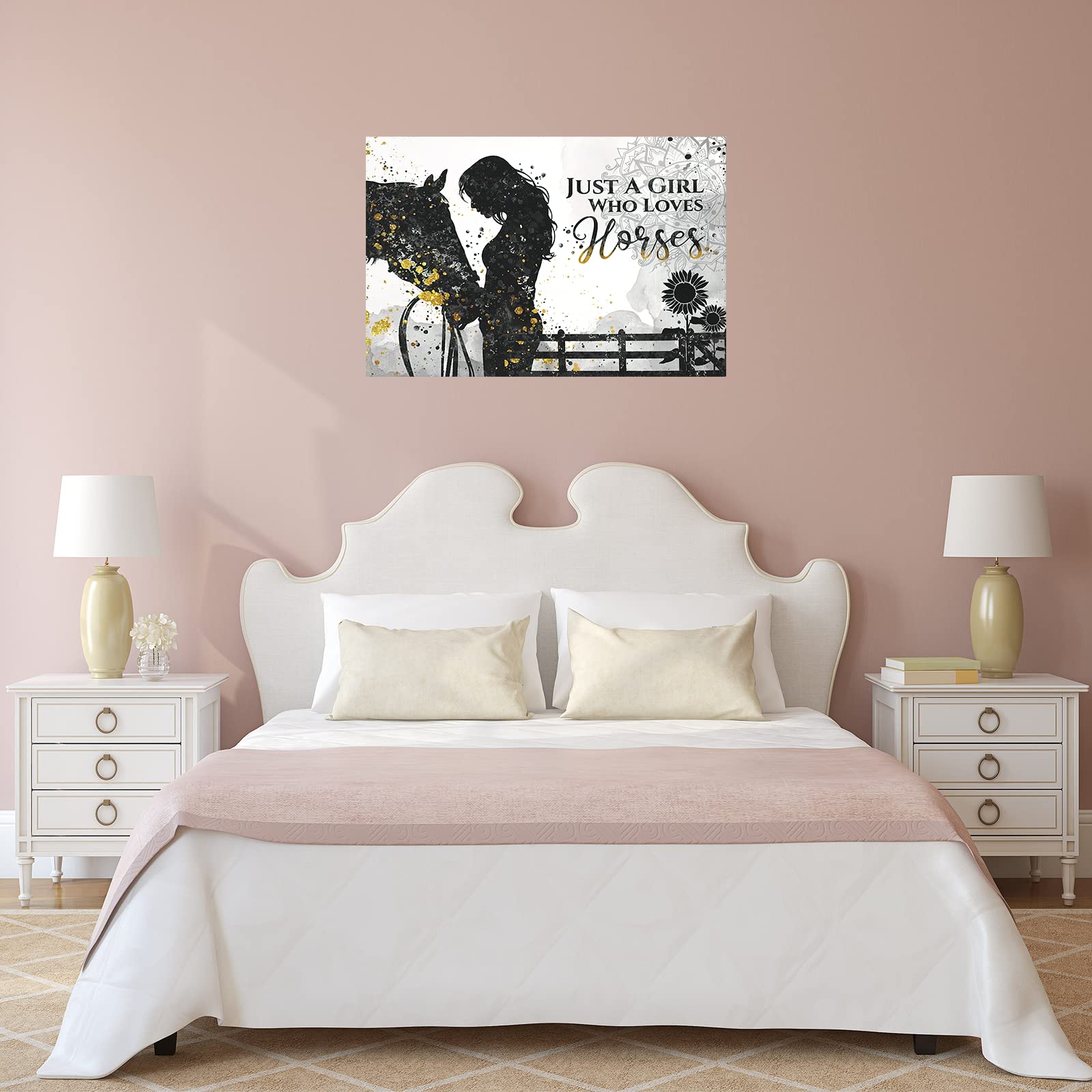 Rustic Farmhouse Horse Wall Art Decor Just A Girl Who Loves Horses Posters Country Style Wall Decor Inspirational Wall Art Rusti