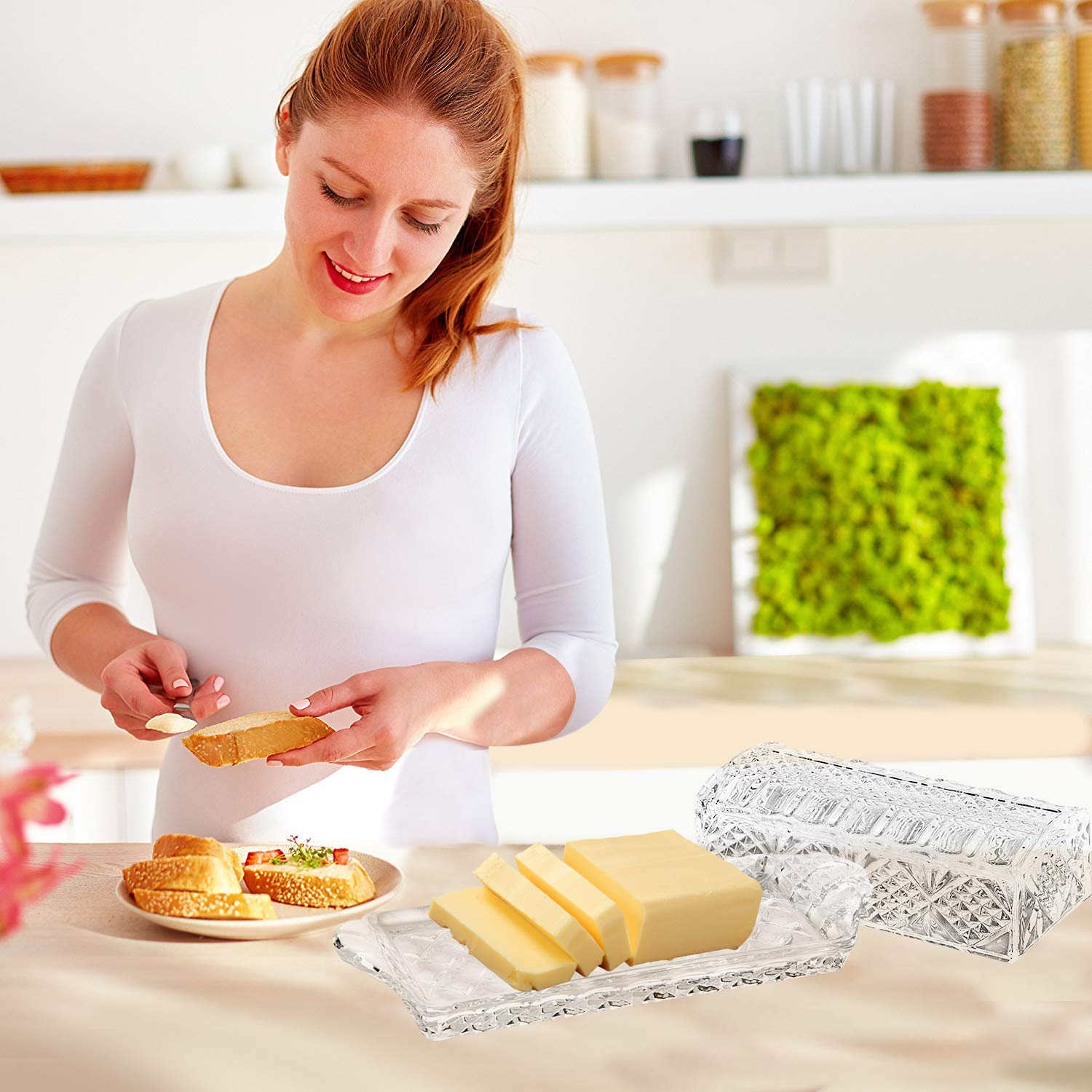 Large Deep Danish Crystal Covered Butter Dish Butter Keeper Well Sealed To Keep Butter Soft Beautiful Decorative Design And Anti