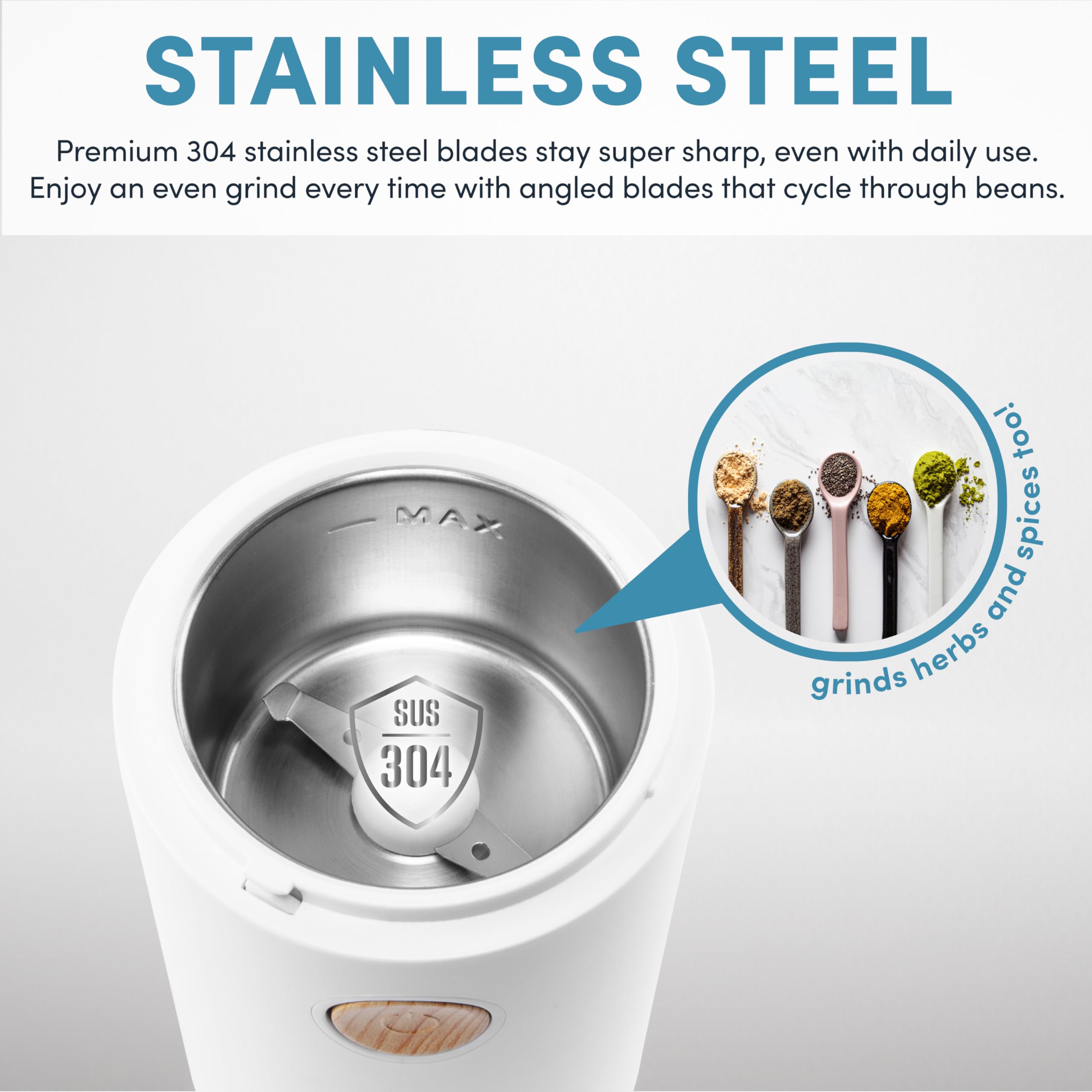 Aroma Housewares Mini Coffee Grinder And Electric Herb Grinder With 304 Stainless Steel Grinding Blades And A See-Through Lid (4