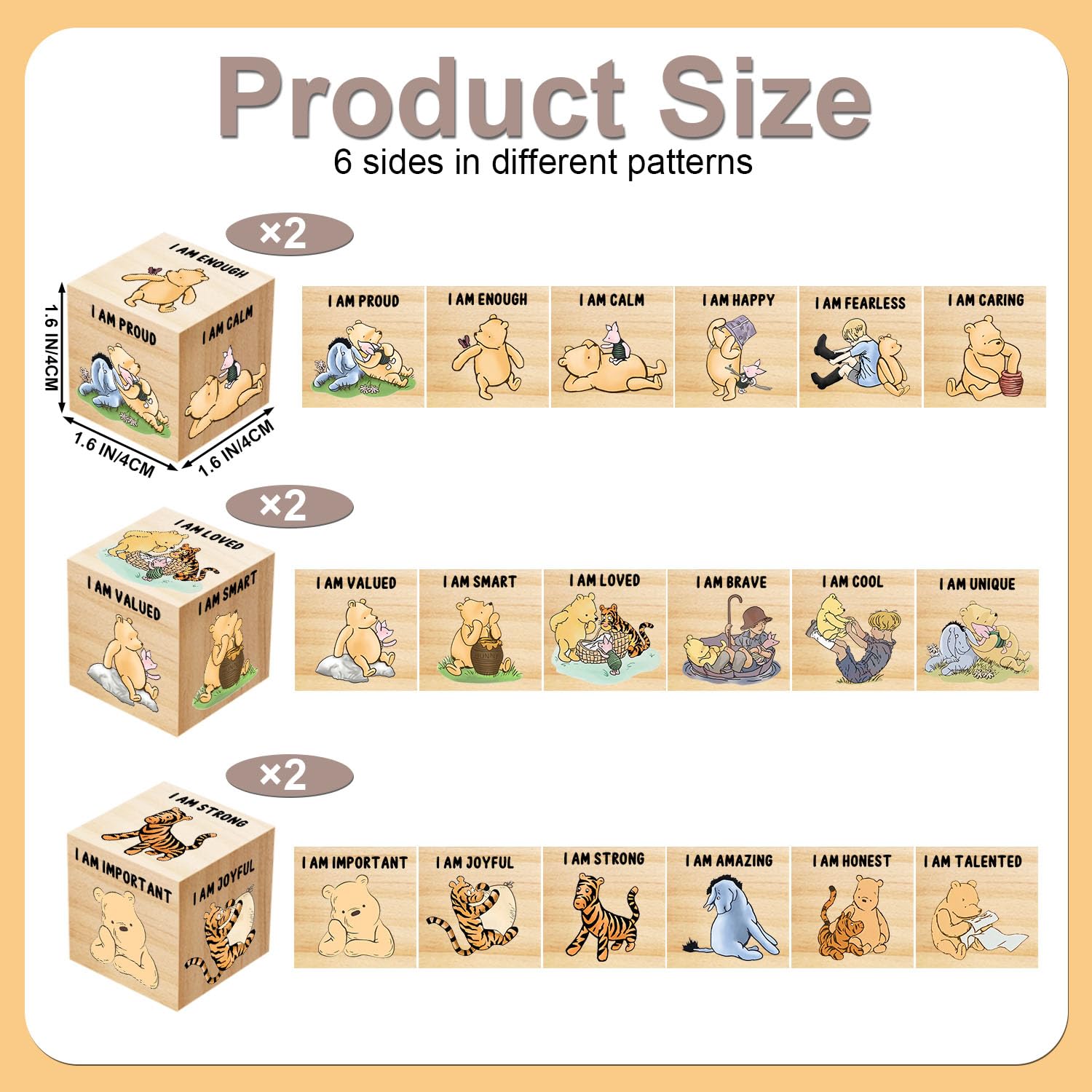 Tillfuru 6 Pcs Inspirational Winnie Nursery Decor for Girls and Boys Wooden The Pooh Decorations Winnie Baby Table Wooden Decora