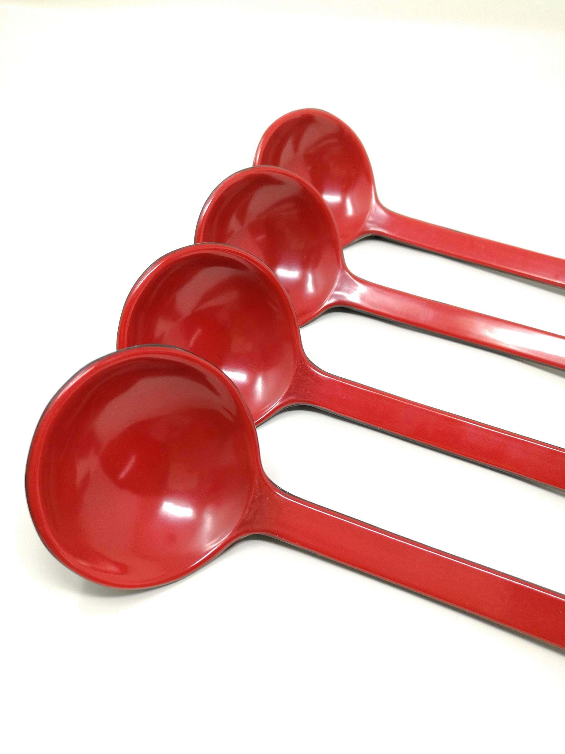 Tj Global Red And Black Melamine Japanese Long Handle Spoons For Ramen, Soup, Hot Pot Eating, Mixing, Stirring 8.25 Inches (4)