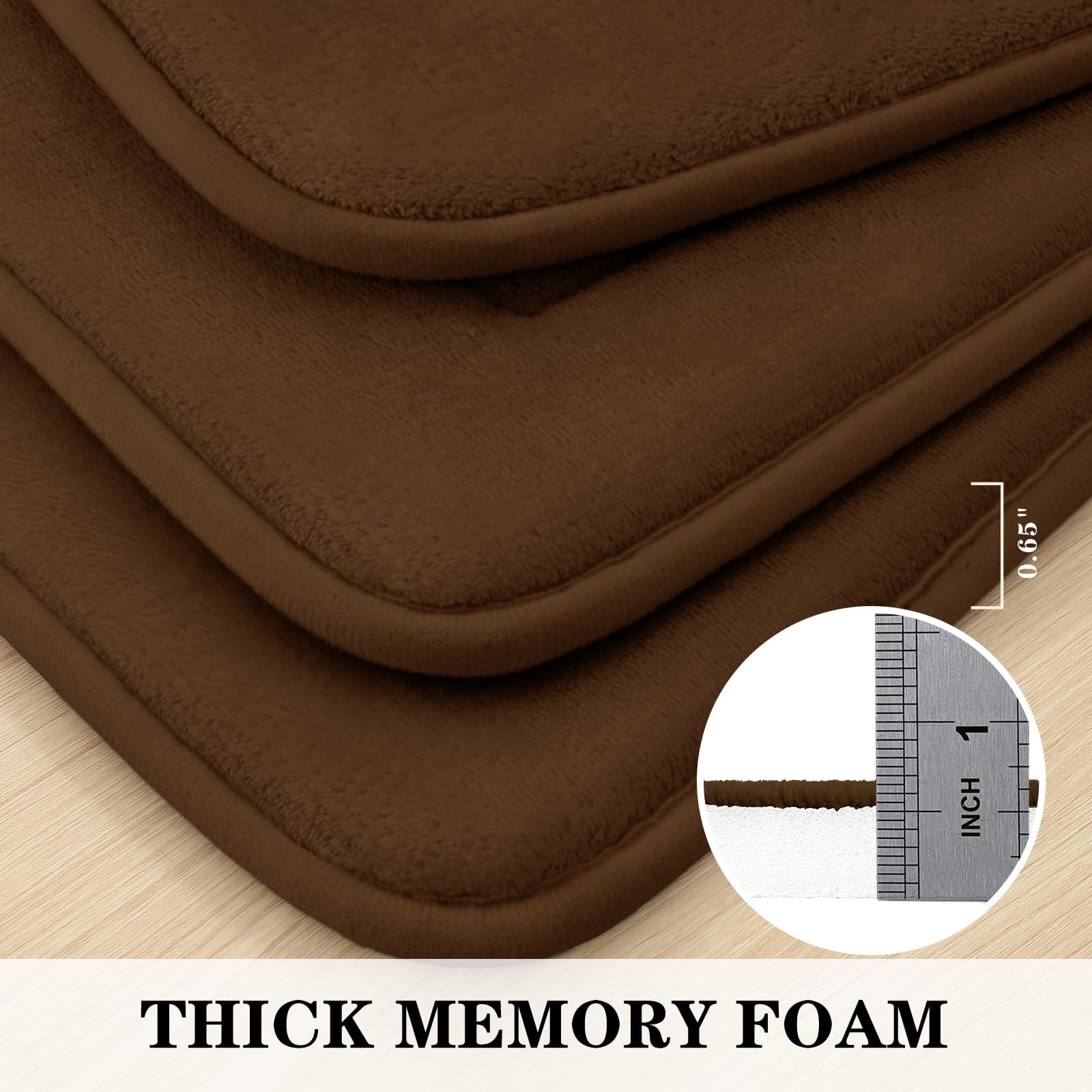 Bysure Brown Memory Foam Bath Mat, Non Slip Extra Soft Absorbent Machine Washable, Bathroom Rugs Sets 3 Piece For Toilet Shower