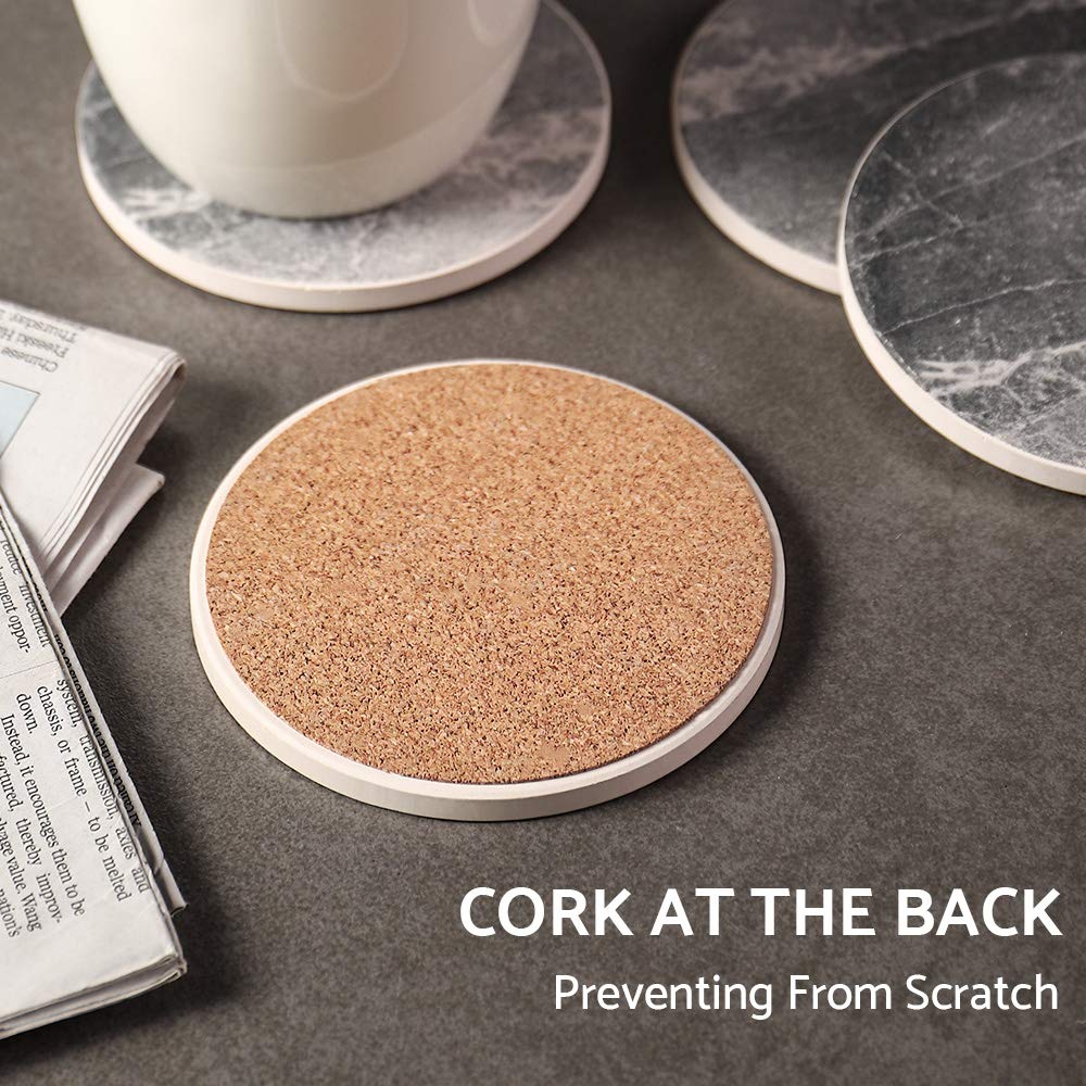 Lifver Coasters For Drinks Absorbent, Living Room Decor, Ceramic Coasters Set Of 6 With Cork Base, Protect Wooden Table Or Furni