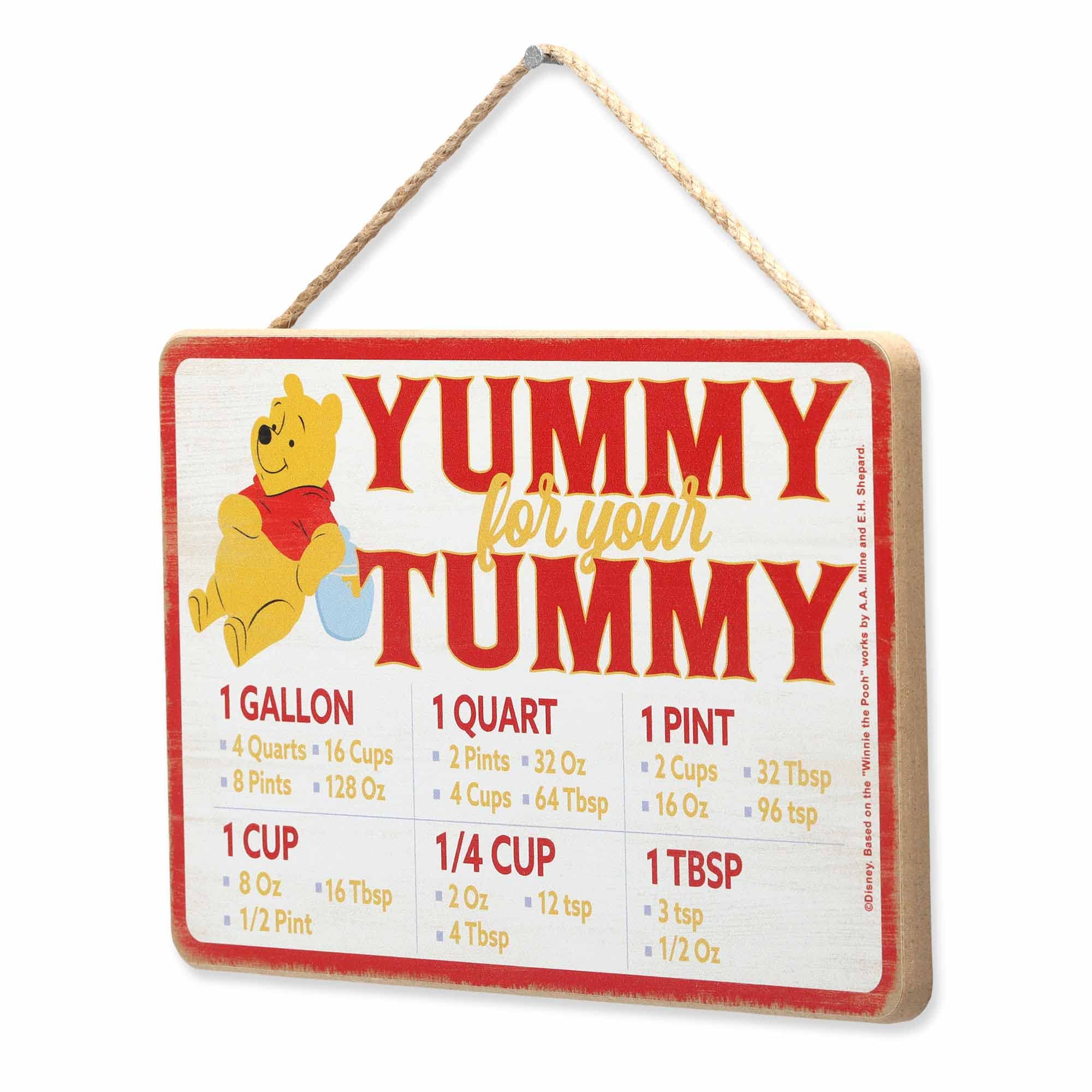Disney Winnie the Pooh Yummy for Your Tummy Hanging Wood Measuring Sign - Kitchen Conversion Chart for Home