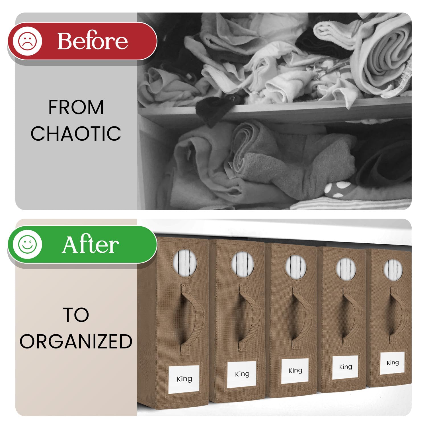 TOSORO 4 Pack Bed Sheet Organizer and Storage, Foldable Storage Bed Sheet Organizer for Linen Closet with Viewing Window & Label