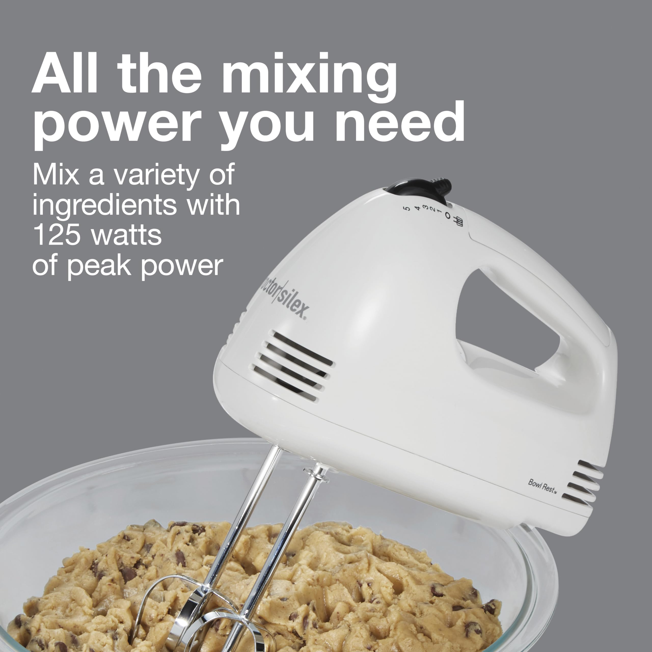 Proctor Silex 5-Speed Electric Hand Mixer With Bowl Rest Compact And Lightweight Effortless Mixing, White (62515Ps)