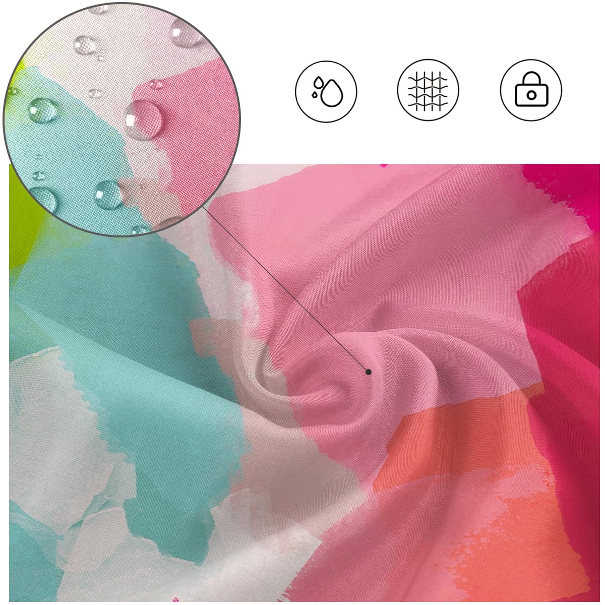 Kikiry Abstract Watercolor Shower Curtain 60''W X 72''L Pink Teal Colorful Bright Ombre Modern Preppy Minimalist Girls Oil Paint