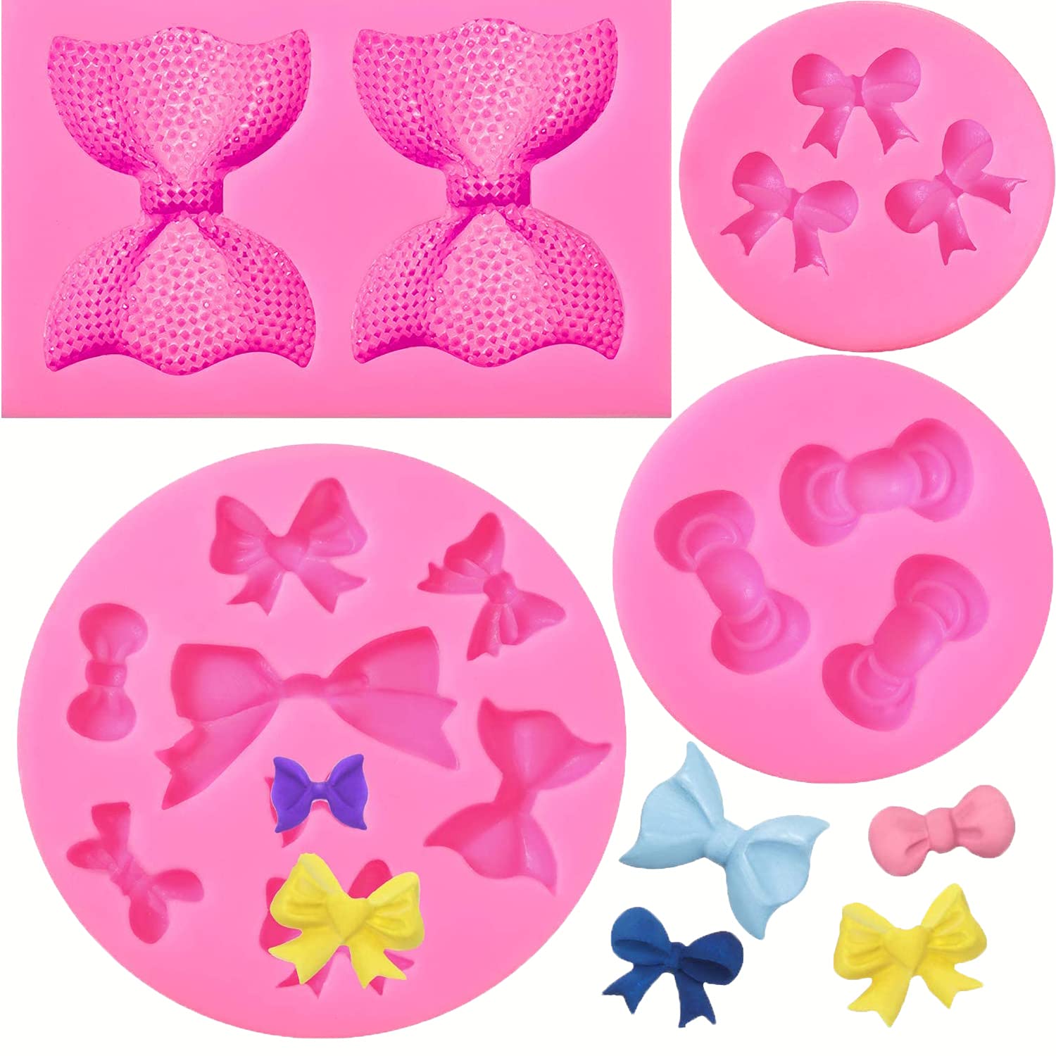 4 Pcs Bow Theme Silicone Mold For Diy Bowknot Fondant Candy Making Chocolate Molds Lollipop Desserts Ice Cube Gum Clay Soap Bisc