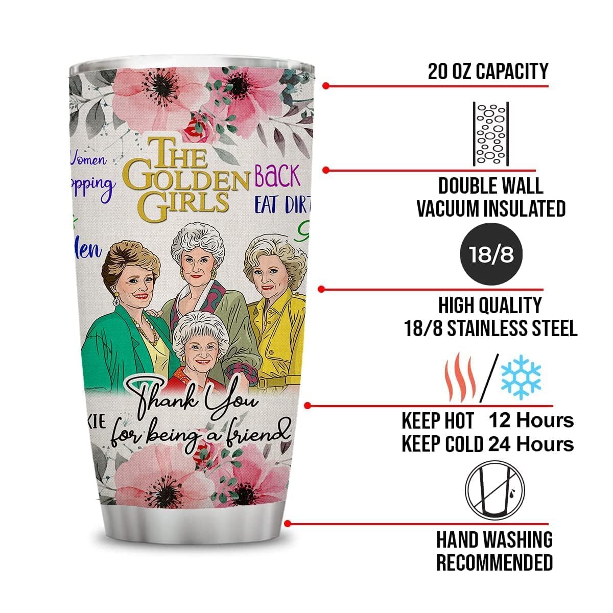 Golden Girls Tumbler Mug Cups With Lid,Golden Girls Merchandise,Golden Girls Gifts For Her,20 Oz Insulated Water Bottle Travel C