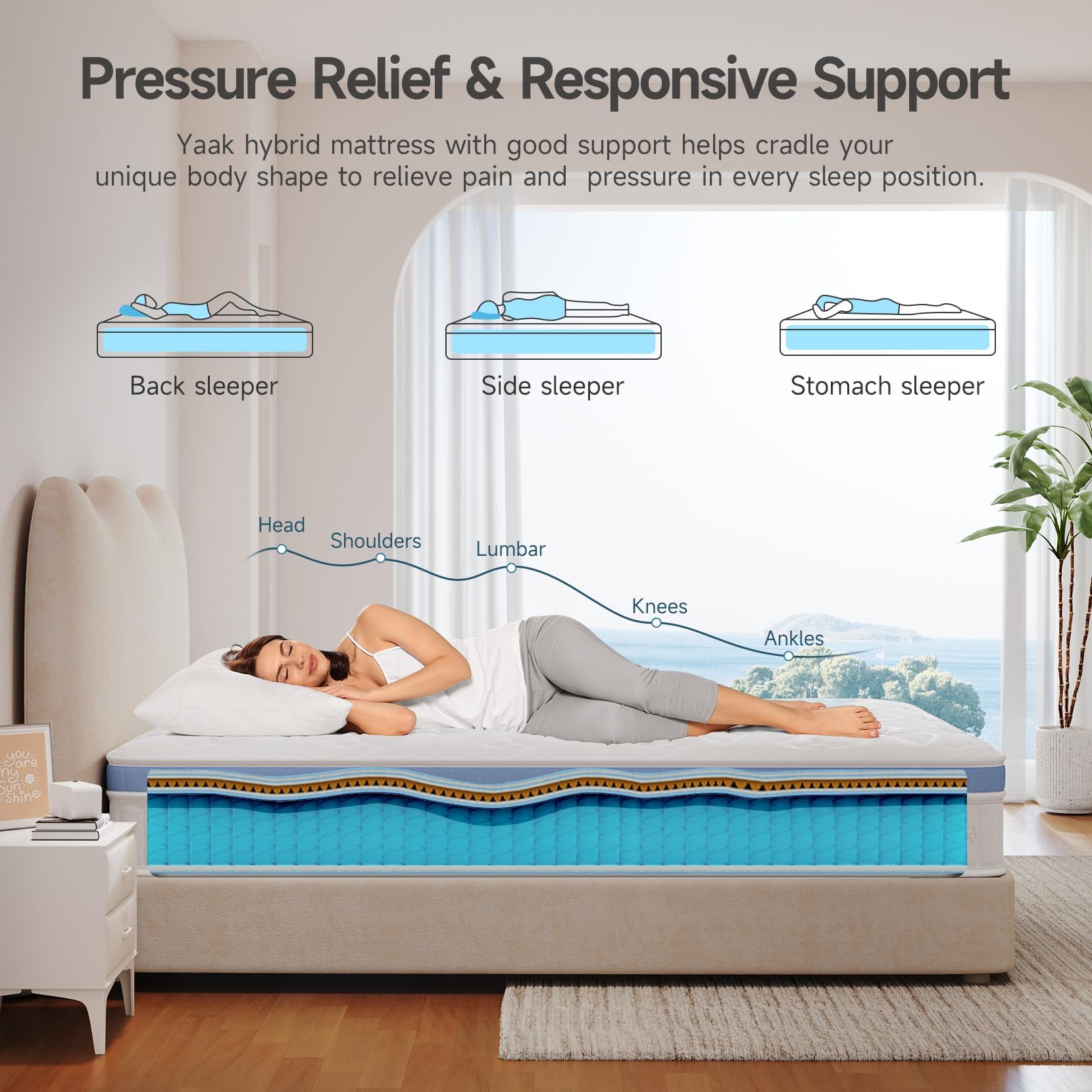 Yaak Queen Mattress 12 Inch, Hybrid Mattress In A Box Queen Size, Individual Pocket Spring Queen Bed Mattress With Breathable Me