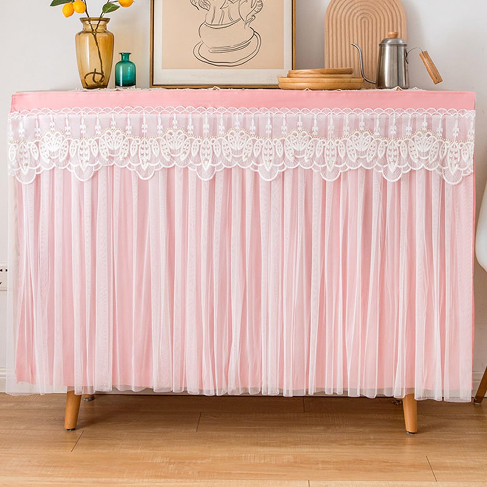 ZGKAOLA Cabinet Curtains for Kitchen, Short Cabinet Skirt, Privacy Under Sink Curtain for Home Farmhouse Kitchen Dishwasher(Pink