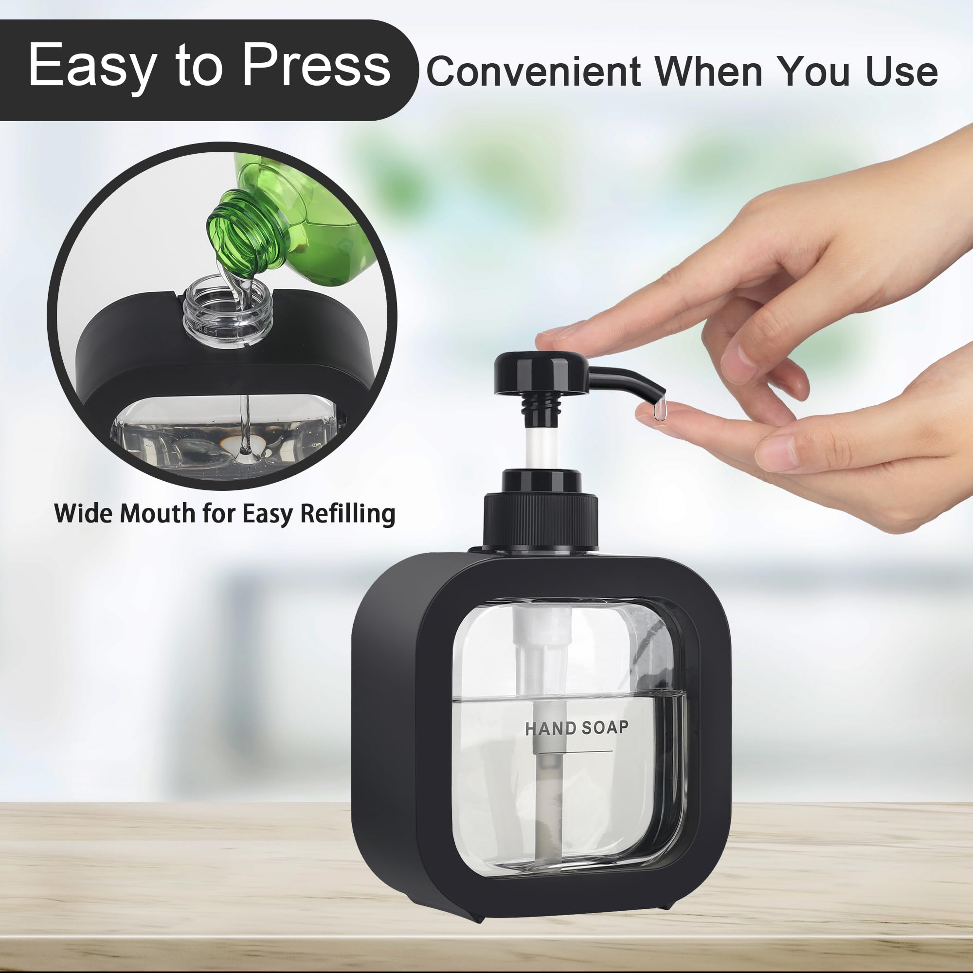 Onecocoa Hand Soap Dispenser Bathroom, Modern Dish Soap Dispenser For Kitchen Sink, Small Plastic Soap Dispenser With Pump And L