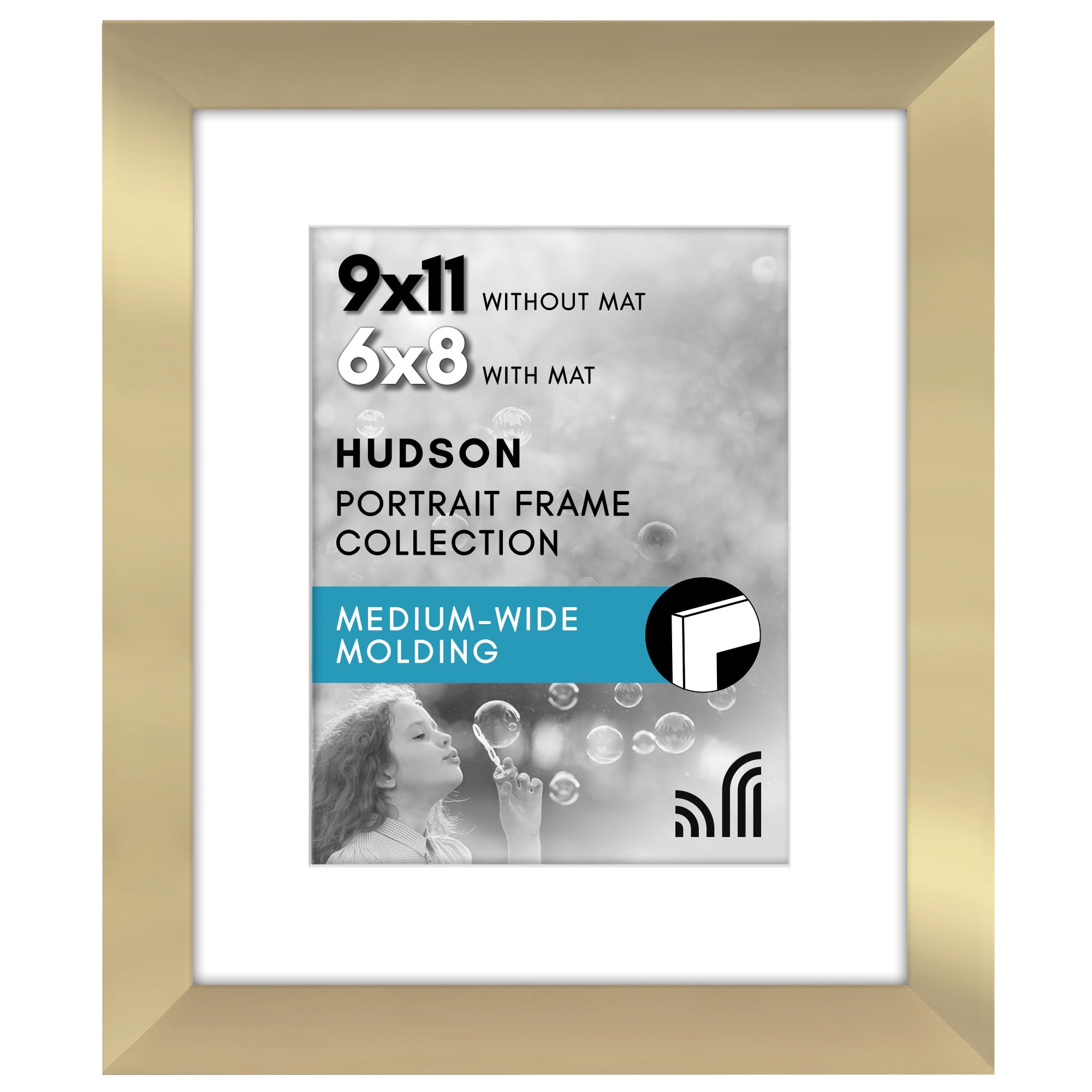Americanflat 9x11 Picture Frame with Shatter-Resistant Glass - Use as 6x8 Frame with Mat or Display 9x11 Photo Without Mat - Hud