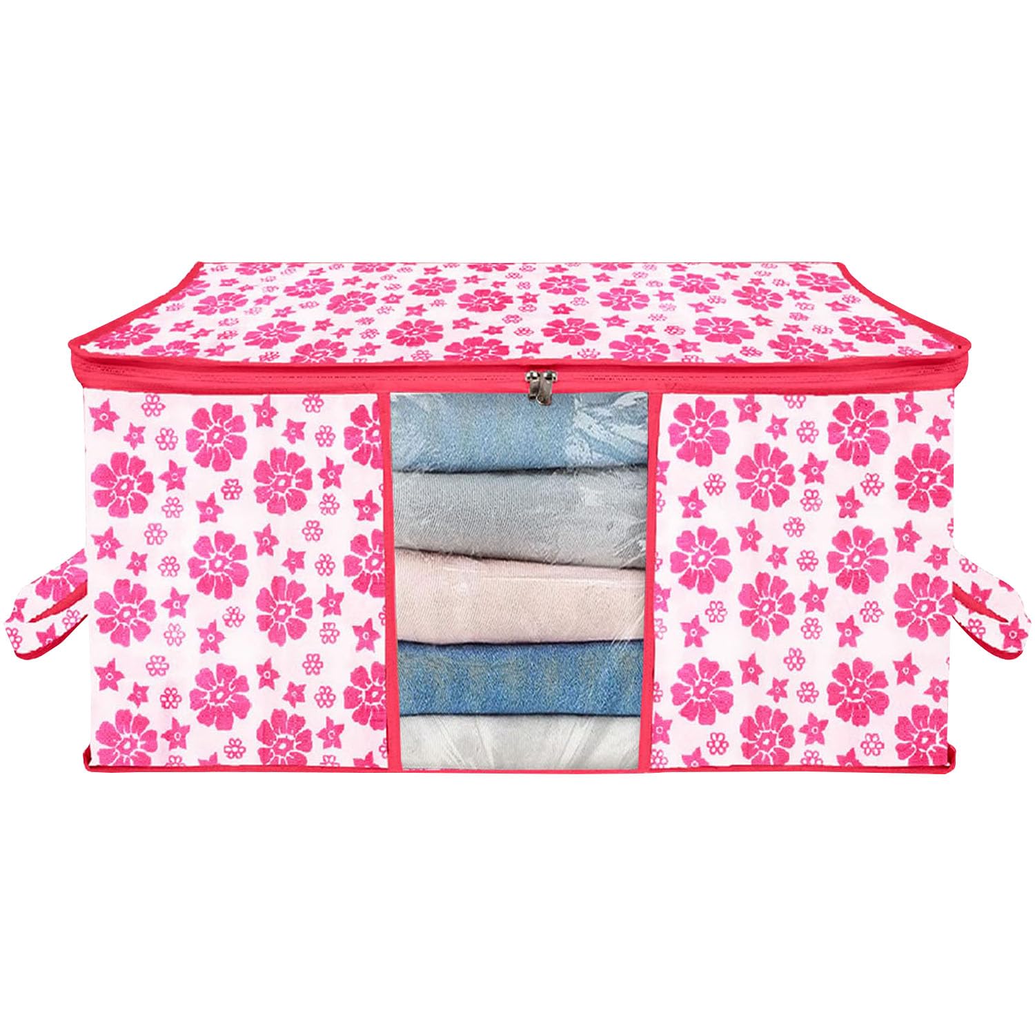 Aaron Inc Floral Storage Bag With Zip Underbed Storage Cover Front Transparent Window And Side Handle Blanket Cover Wardrobe Org
