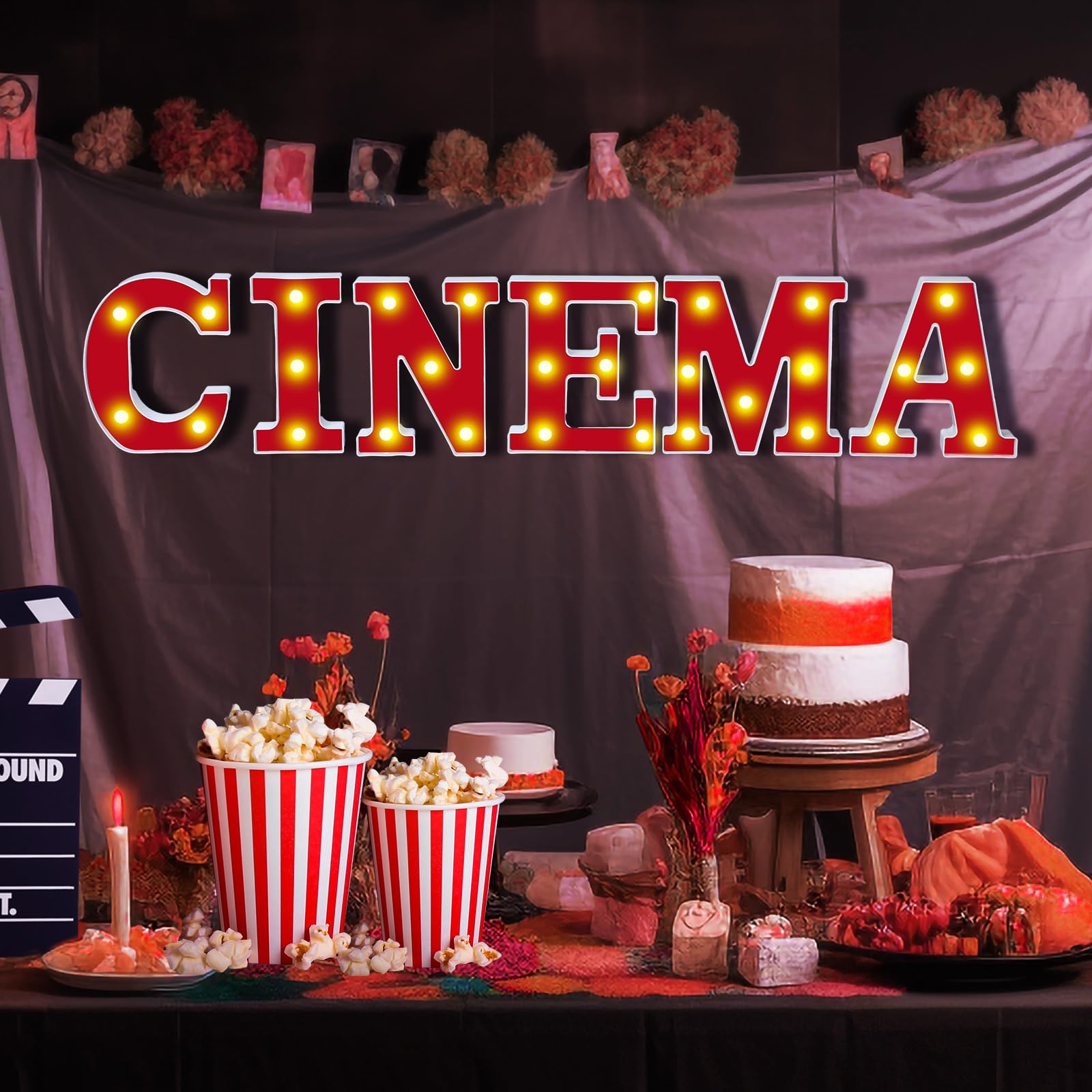 Aurelema Cinema Light up Letters Sign Party Decorations Battery Powered Marquee Lighted Sign LED Alphabet Letter Lights for Nigh