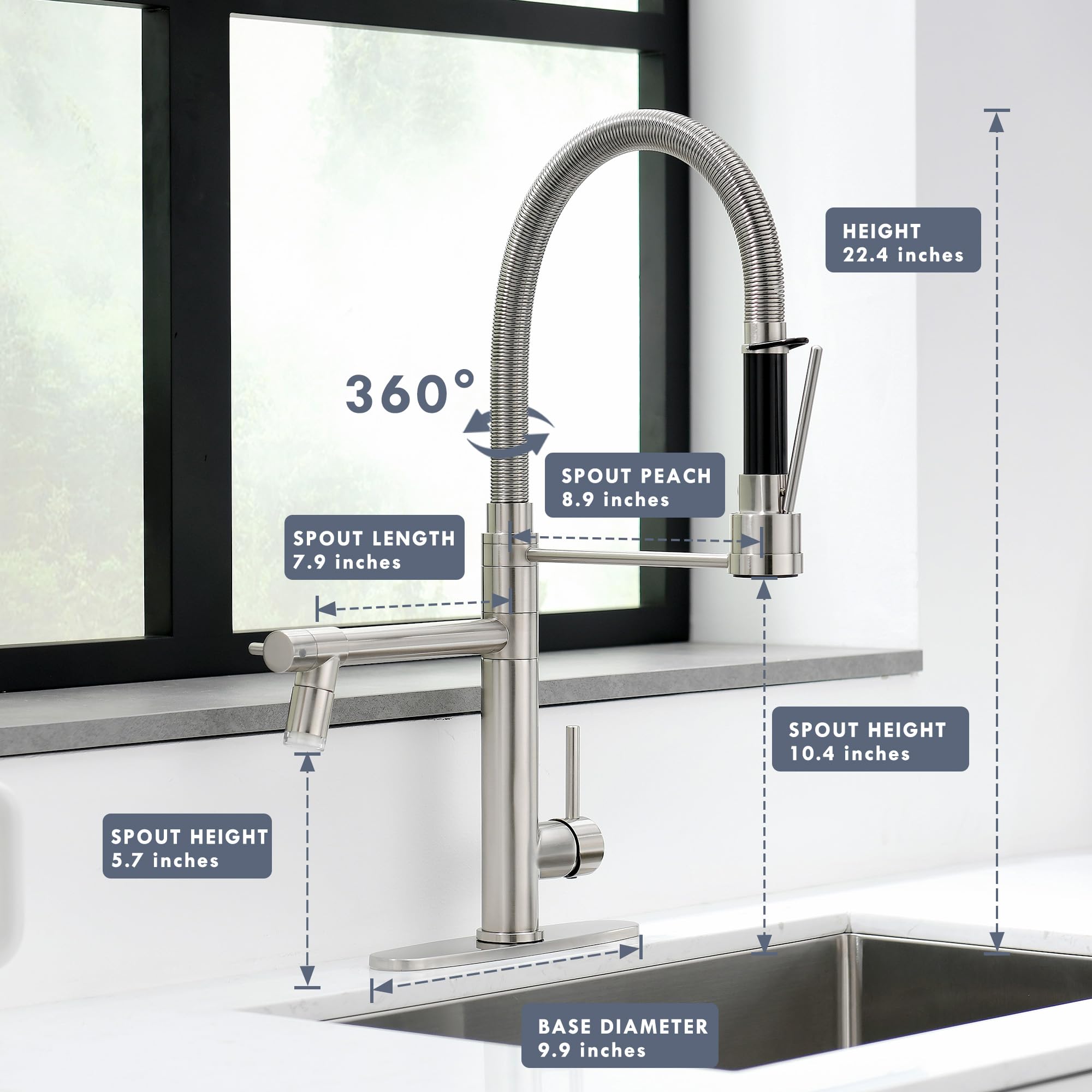 Gimili Kitchen Faucet With Pull Down Sprayer Commercial Kitchen Faucet With Led Double-Headed Single Handle Spring Stainless Ste