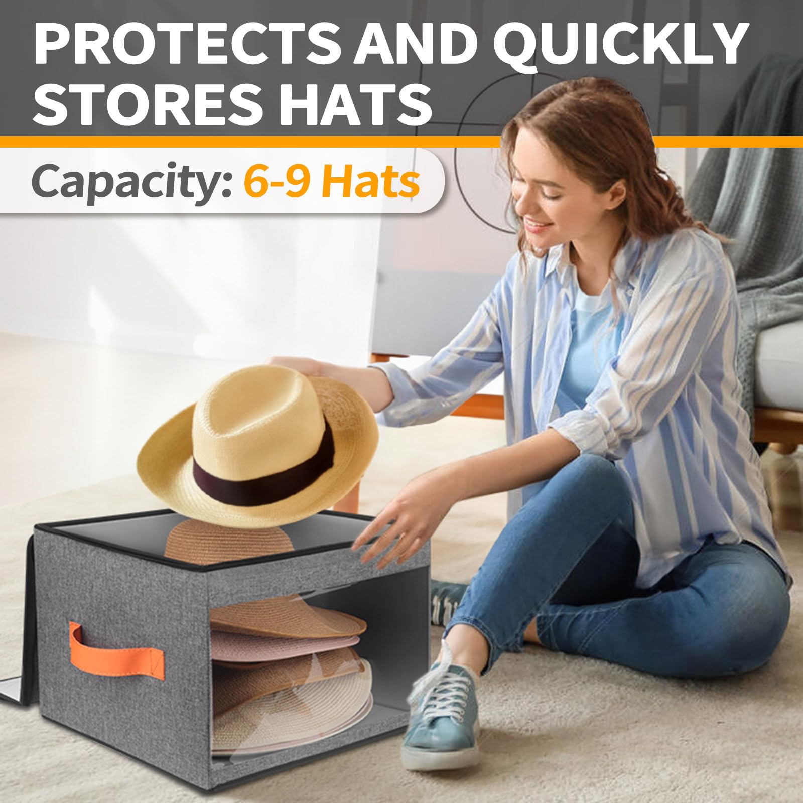 Kushon Upgraded Hat Storage Box For Women & Men,Closet Hat Boxes Organizer Bag With Dustproof Lids,Cowboy Hat Box,Hat Carrier Ca