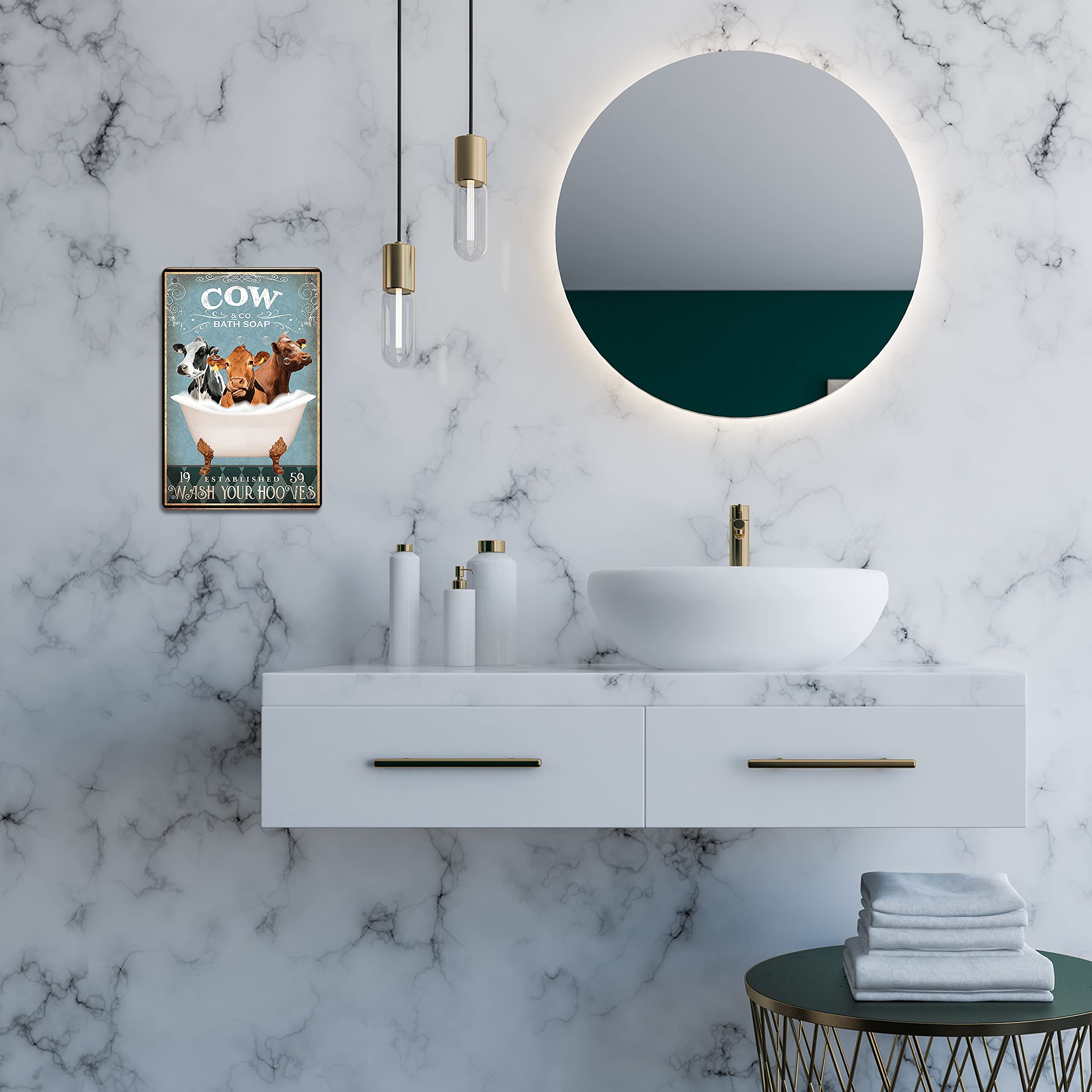 Funny Cow Decor Bathroom Decor Bathtub Decor Cow Accessories Farm Decor Cow Signs Wall Art Poster Retro Poster Bar Home Bathroom Wall Decoration Sign 8x12 Inch