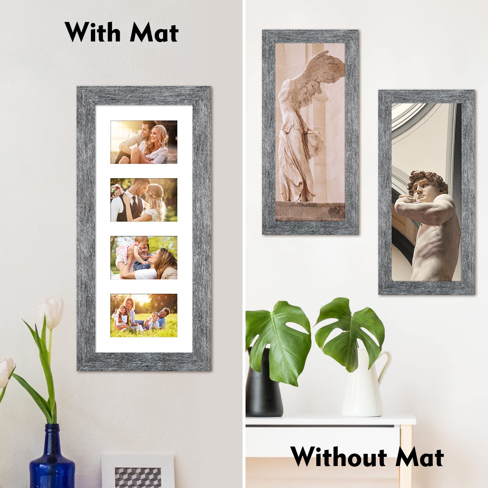 Gaevuian 8x20 Picture Frame Display 4 opening 4X6 Picture Frame Collage,Multi Photo Frame with Mat,Plexiglass,Wall or Tabletop D
