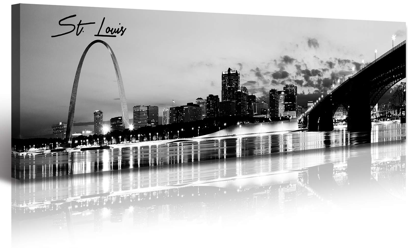 Djsylife Panoramic St. Louis Skyline Wall Art Cityscape Picture Black And White Canvas Print Night View Urban Landscape Modern A