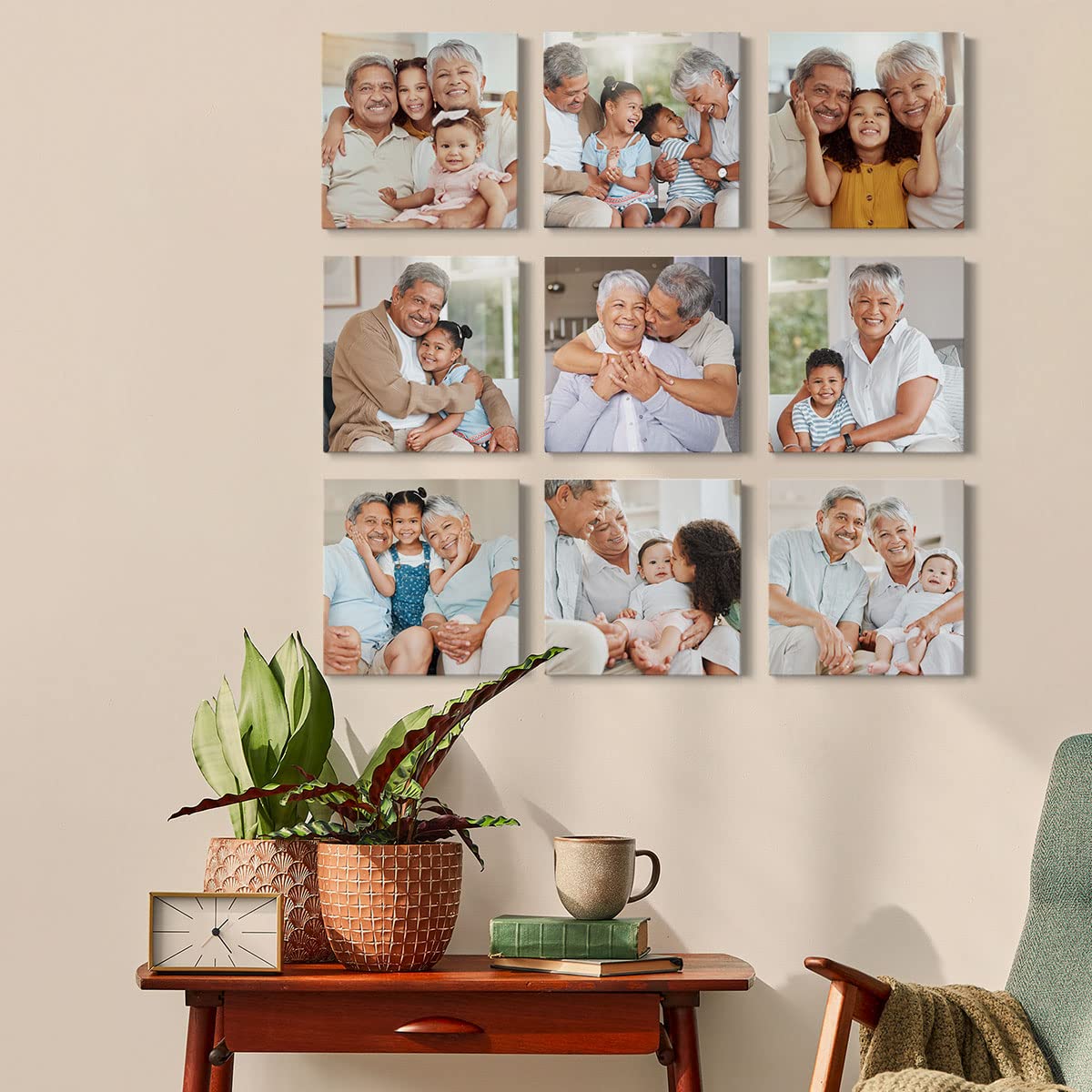 Renditions Gallery Set Of 9, 8X8 Custom Photo Canvas Prints With Solid Wood. Create Personalized Photos Picture Collage With Pee