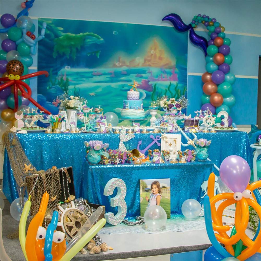 Queendream Aqua Blue Tablecloth 60 X 102 Inch Sequin Tablecloth For Party Decorations Glitter Tablecloth For Bridal Baby Shower