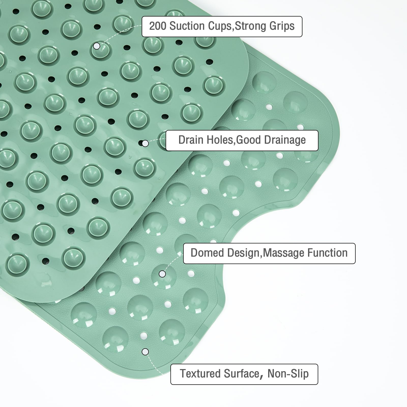 Naoloture Extra Long Bathtub Mat Non Slip, Marrs Green Soft Bath Mat For Tub 40 X 16 Inch Full Size, Bath Tub Shower Mats For Ba