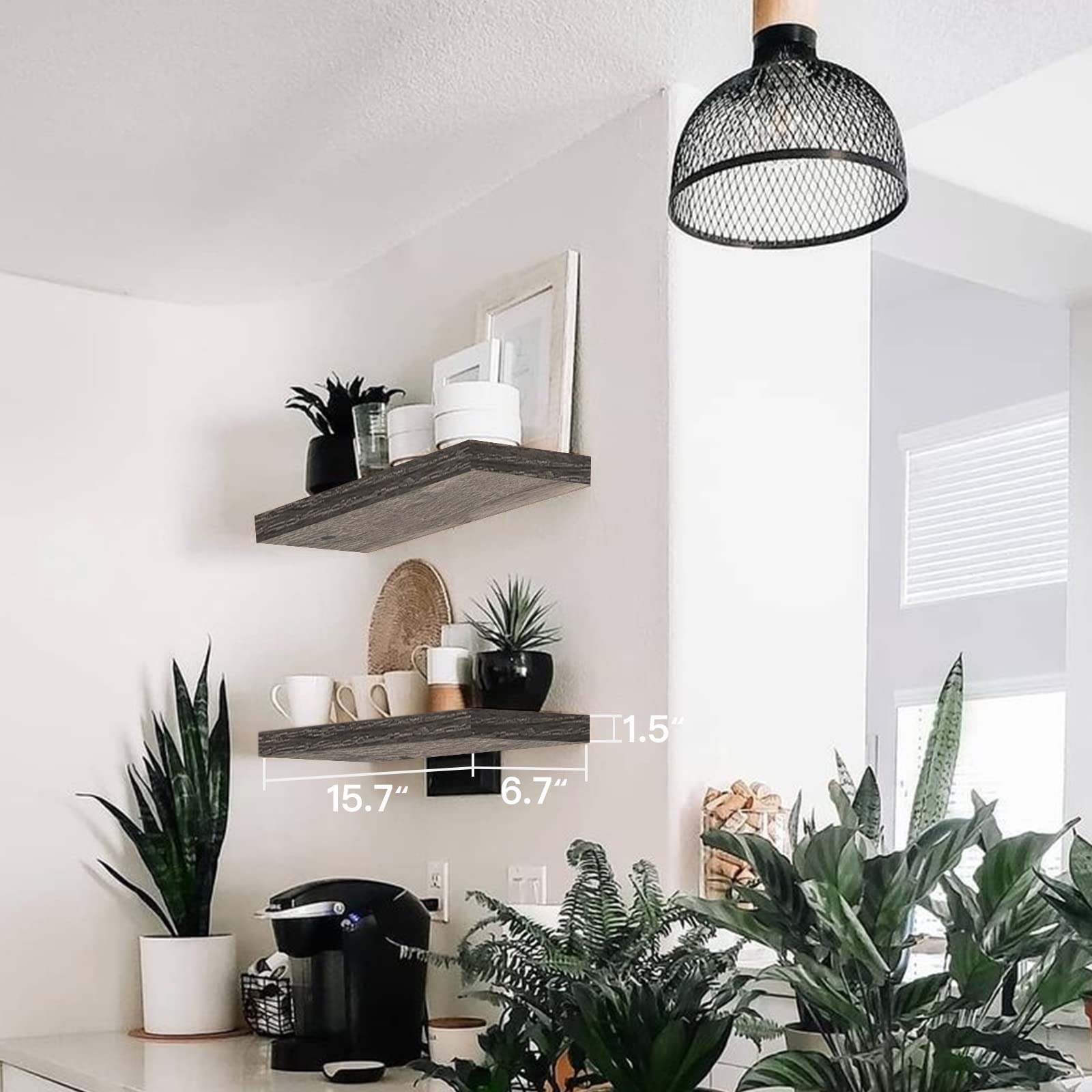 QEEIG Grey Floating Shelves Bathroom Decor - Wall Mounted Shelf Bedroom Rustic Small 16 inch Set of 2 (008-40GY)