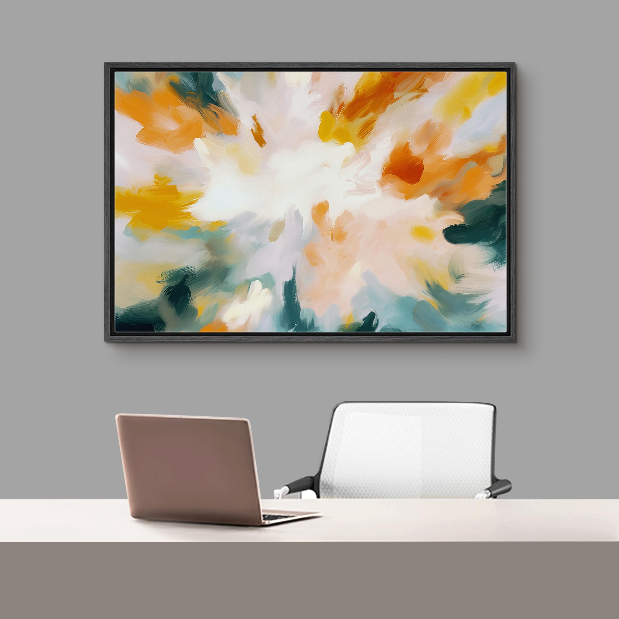 Signford Framed Canvas Print Wall Art Multicolor Vibrant Watercolor Paint Strokes Graffiti Art Abstract Illustrations Modern Art