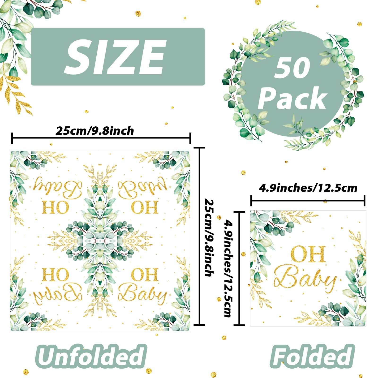 Eucalyptus Leaf Baby Shower Napkins Greenery Baby Shower Party Supplies Sage Green Luncheon Napkins Napkins Disposable Paper Napkins for Baby Shower Table Decorations (50 Pack)