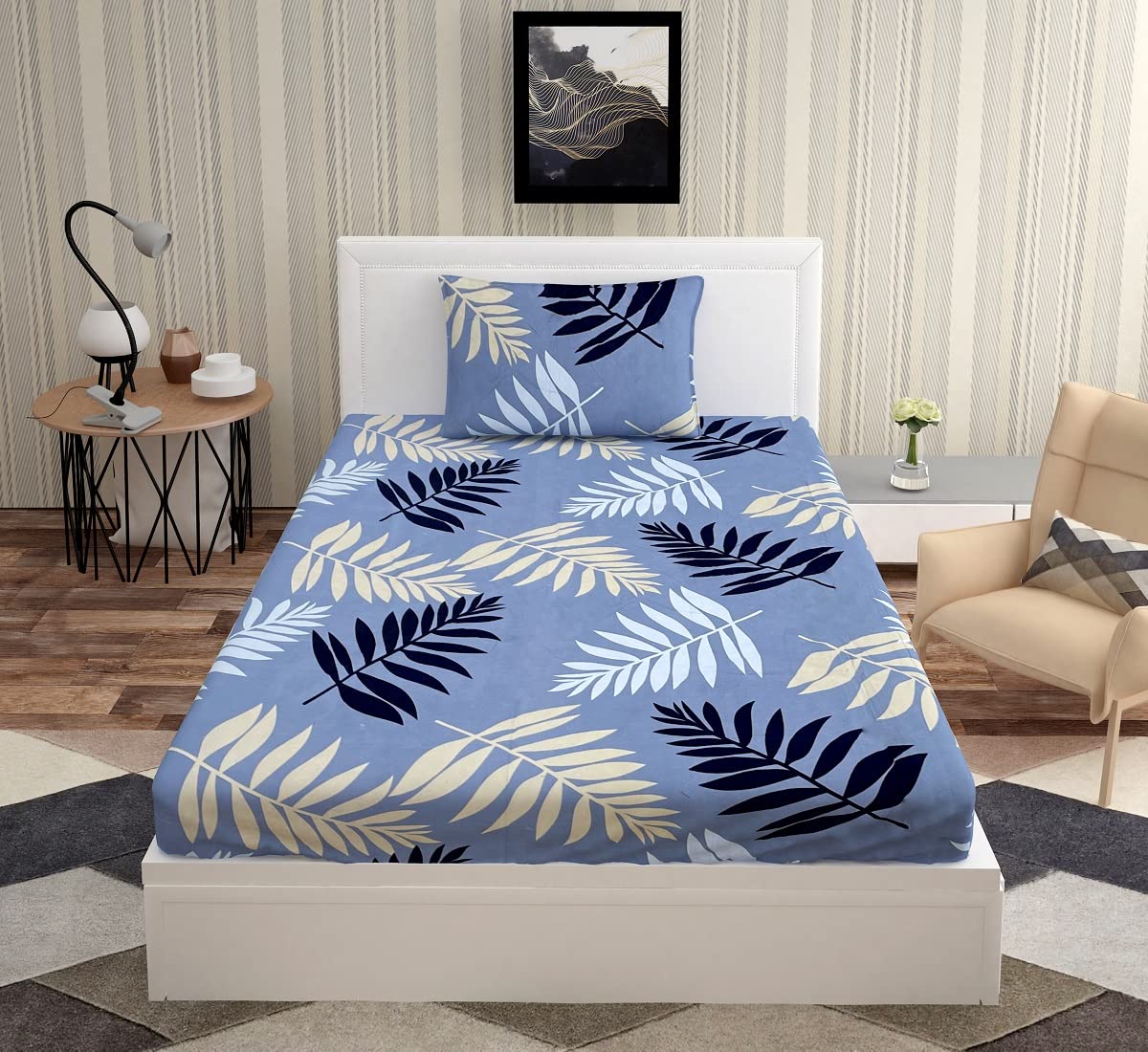 Rrb Textile Super Soft Quality Abstract Single Bedsheet With 1 Pillow Cover-60X90 Inches, Pillow Cover-17X27 Inches,Design_508_S