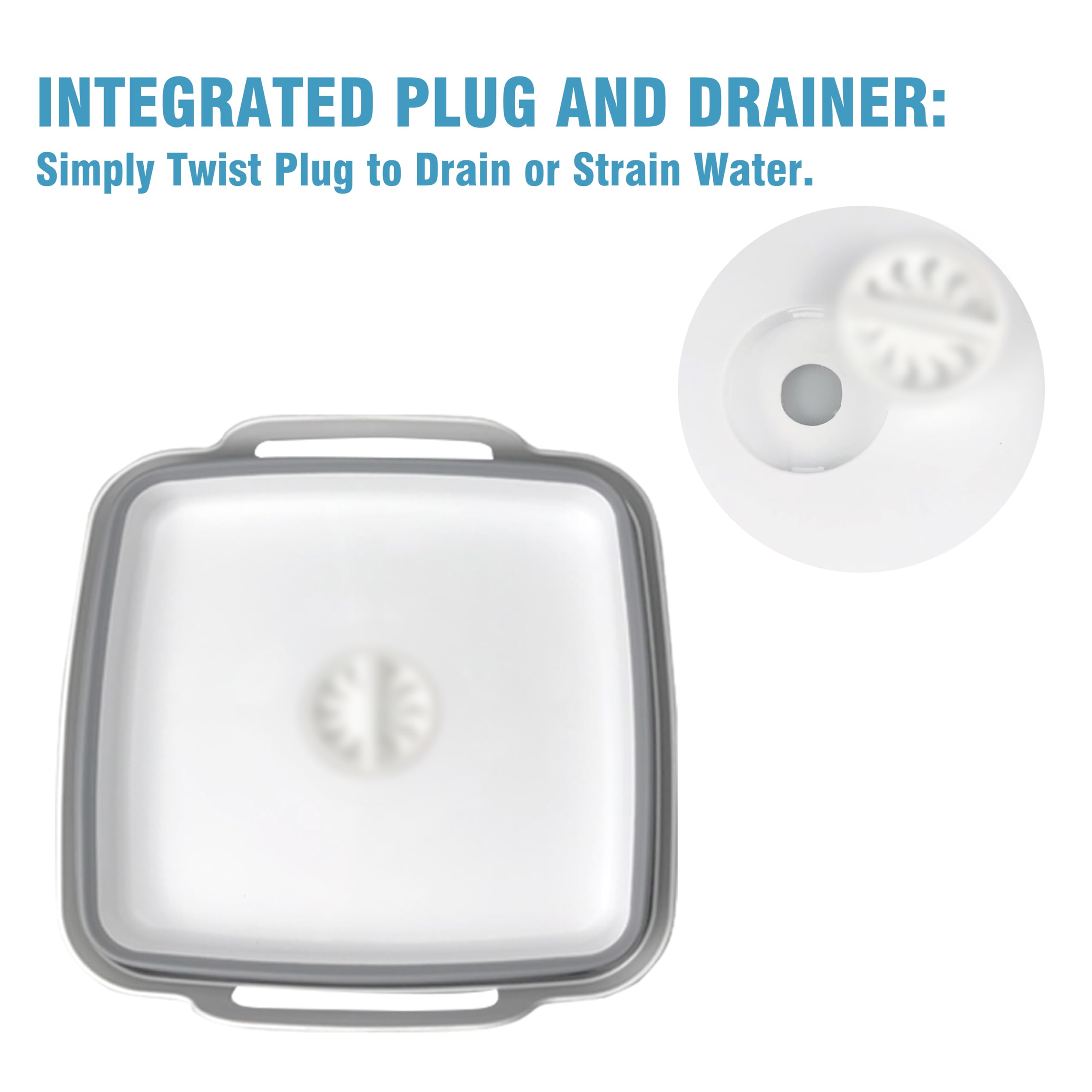 Ddluck Dish Basin Collapsible With Drain Plug Carry Handles For 9L Large Capacity, Washing Basin, Collapsible Dish Tub For Rv Si