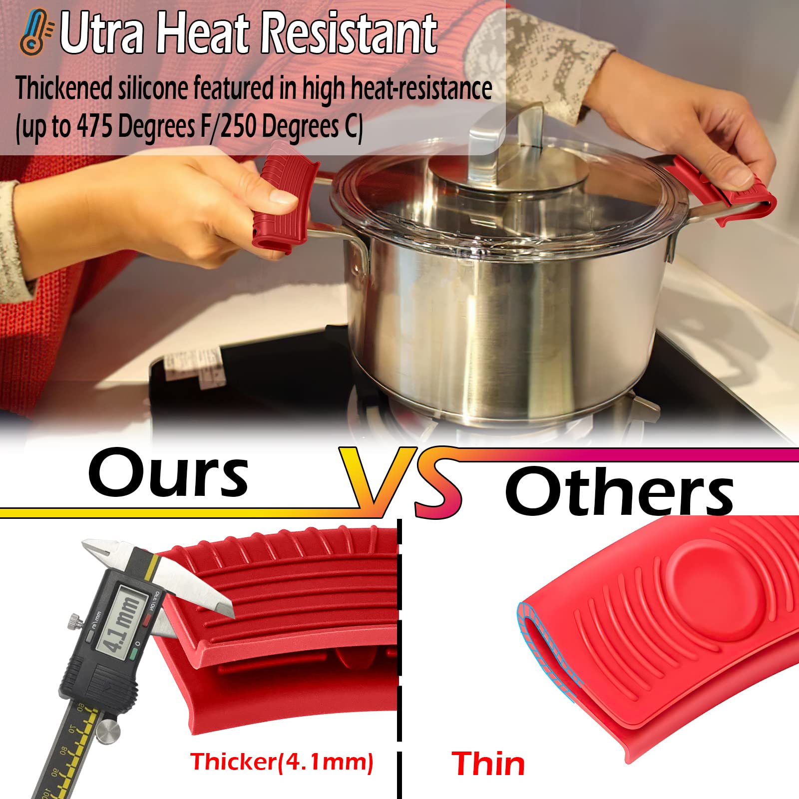 Evahom 8 Pack Cast Iron Pot Assist Handle Covers High Heat Resistance, Anti-Slip Silicone Skillet Handle Cover Any Frying Cast I
