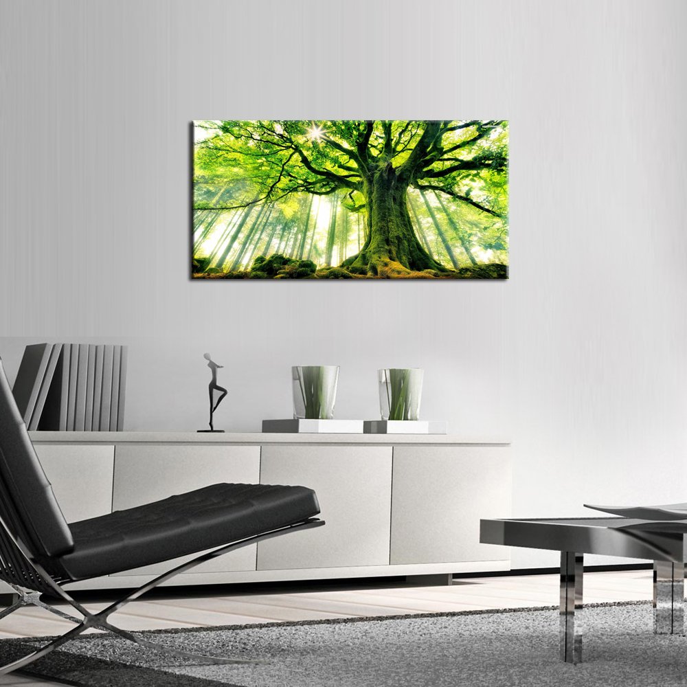 KREATIVE ARTS Canvas Large Art Print Spring Forest Nature Green Big Tree Wall Art Photo Printed on Canvas Framed Artwork for Office Wall Decoration Ready to Hang 20x40inch