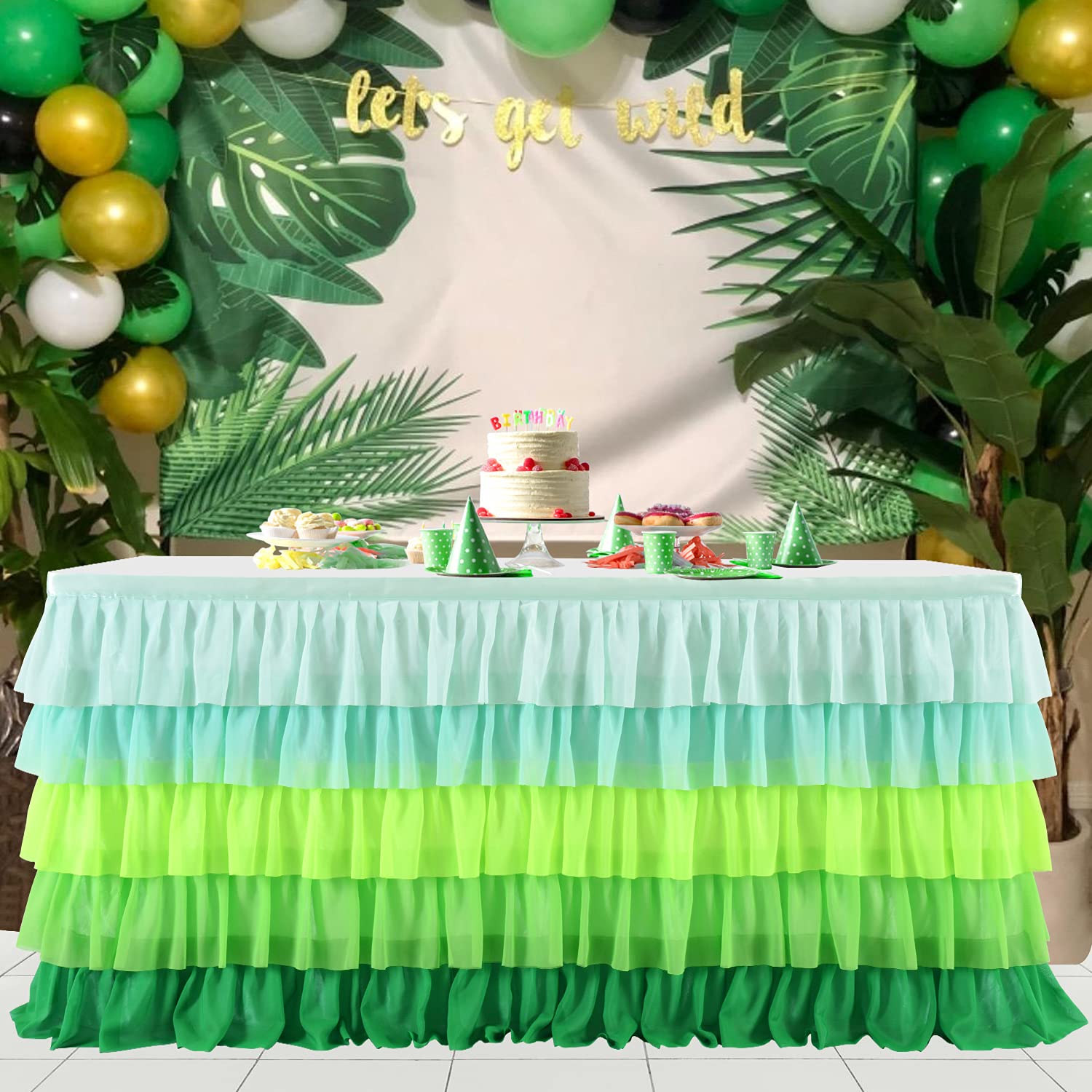 Hawaiian Table Skirt Grass Green Tutu Table Skirt For Jungle Party St. Patrick 'S Day Luau Hawaiian Tropical Party Island Animal