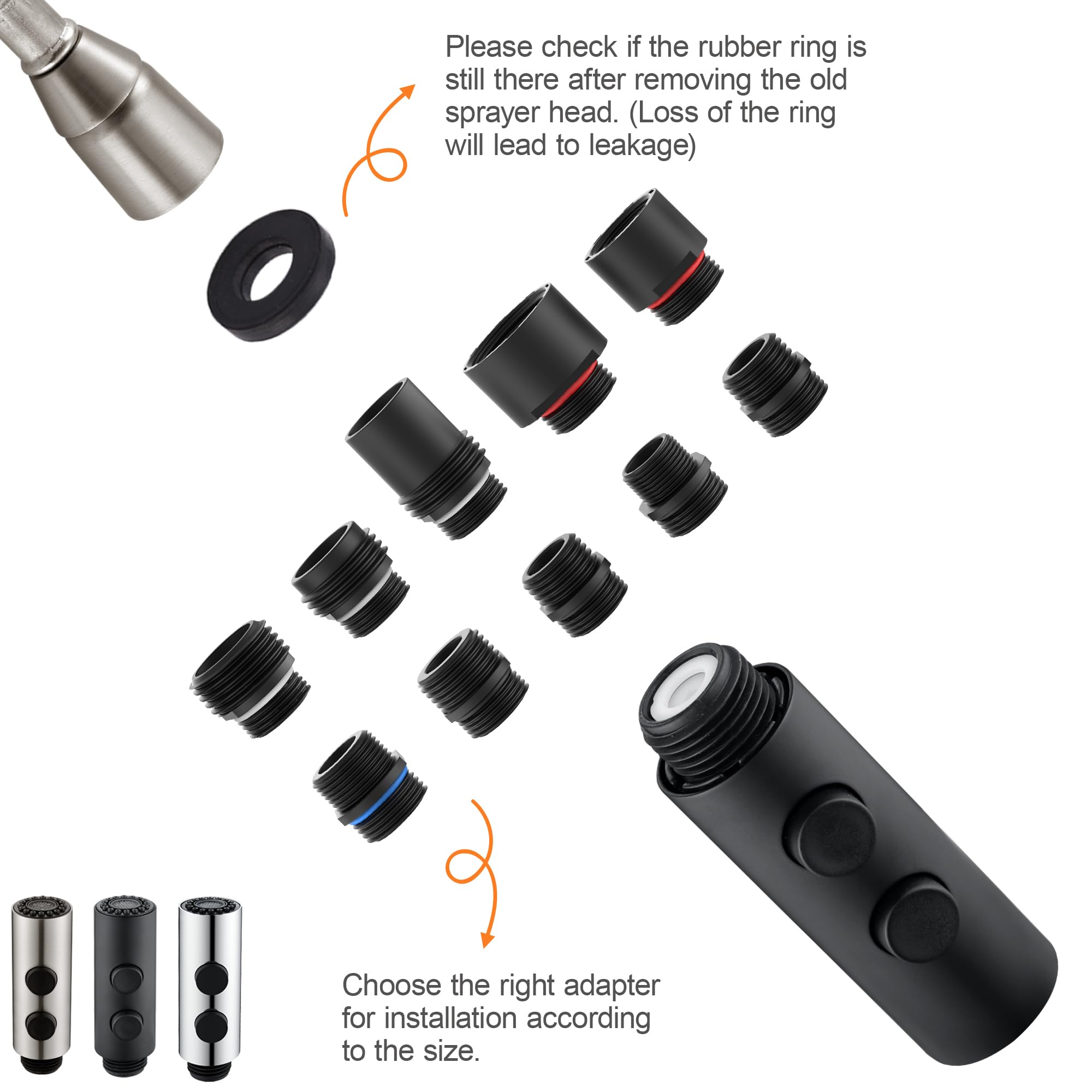 Tioriy Metal Kitchen Faucet Spray Head Replacement, Stainless Steel Pull Down Kitchen Faucet Head With 10 Adapters, 2 Functions