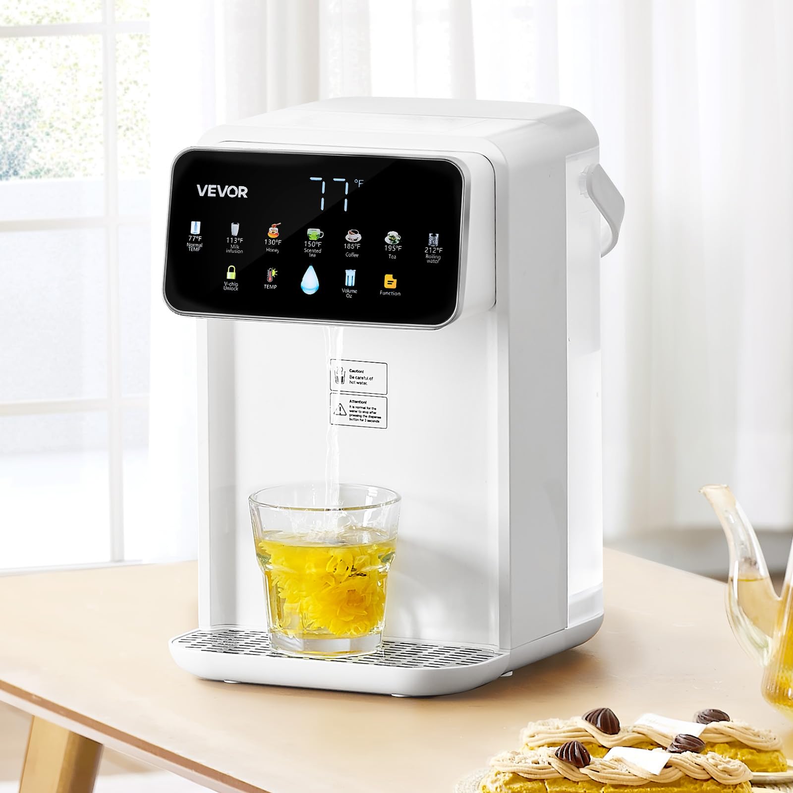 VEVOR Instant Hot Water Dispenser, Countertop Boiling Water Dispenser with Adjustable 7 Temperatures & 7 Water Volumes, 118oz Re