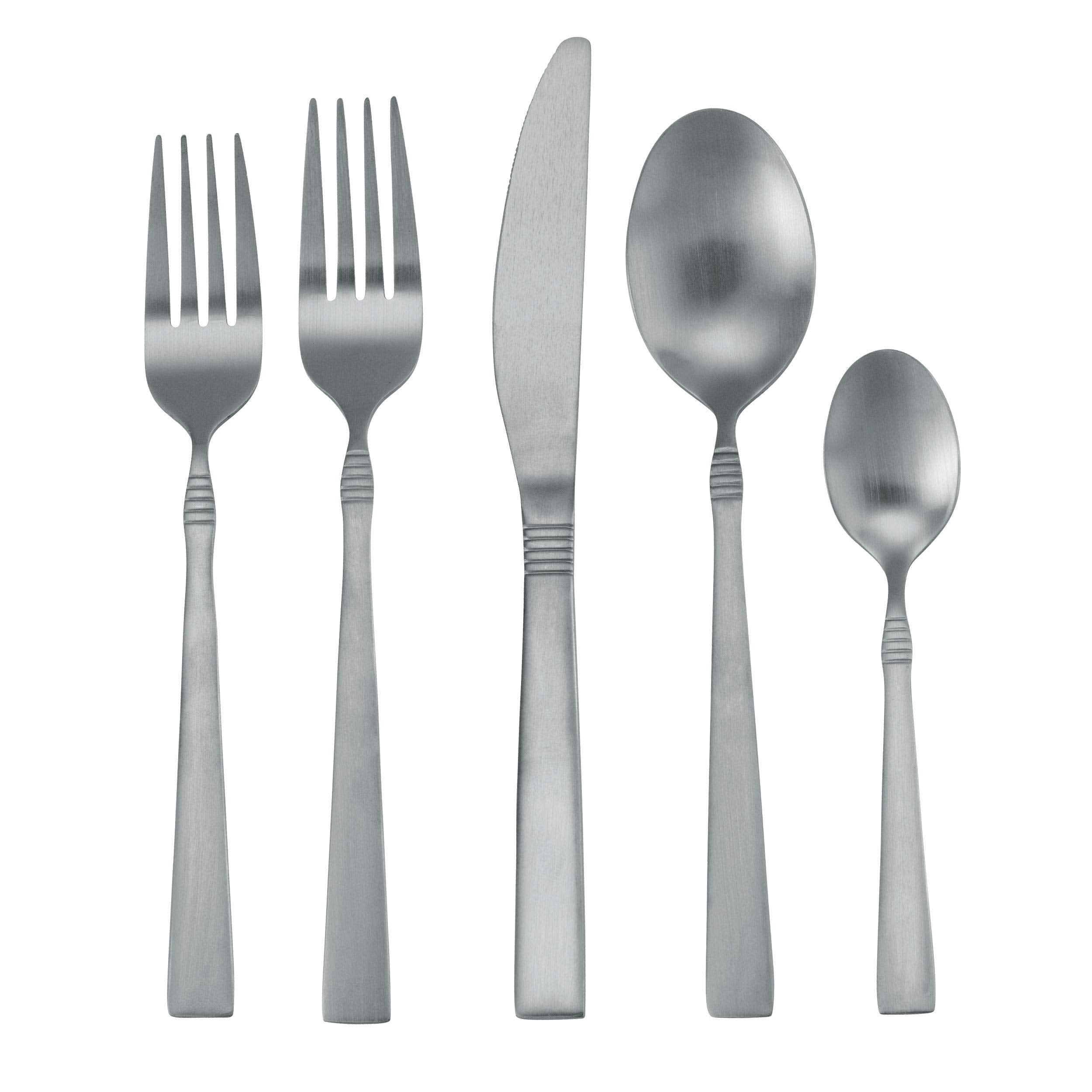 MegaChef Cravat 20 Piece Flatware Utensil Set  Stainless Steel Silverware Metal Service for 4 in Matte Silver