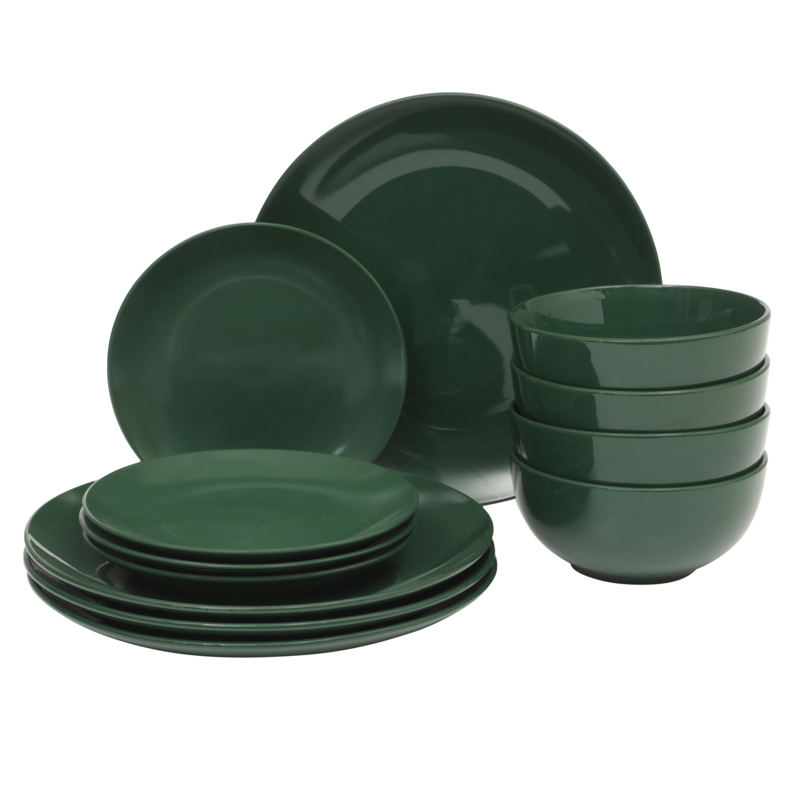 Gibson Home Simple Essential (Service for 4) 12 Piece Plates and Bowls Porcelain Solid Color Dishes Ceramic Dinnerware Set - Hun
