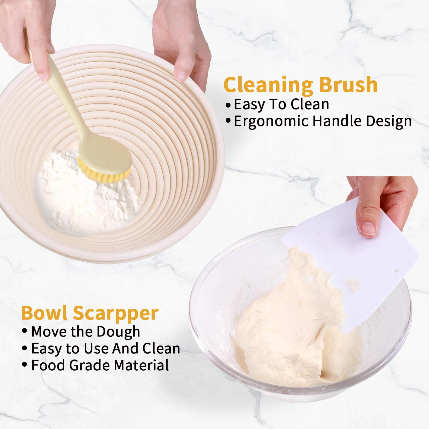 Homedisiac Banneton Bread Proofing Basket Set Of 2, 9 Inch Round Sourdough Bread Baking Supplies, Bread Making Starter Kit, Proo