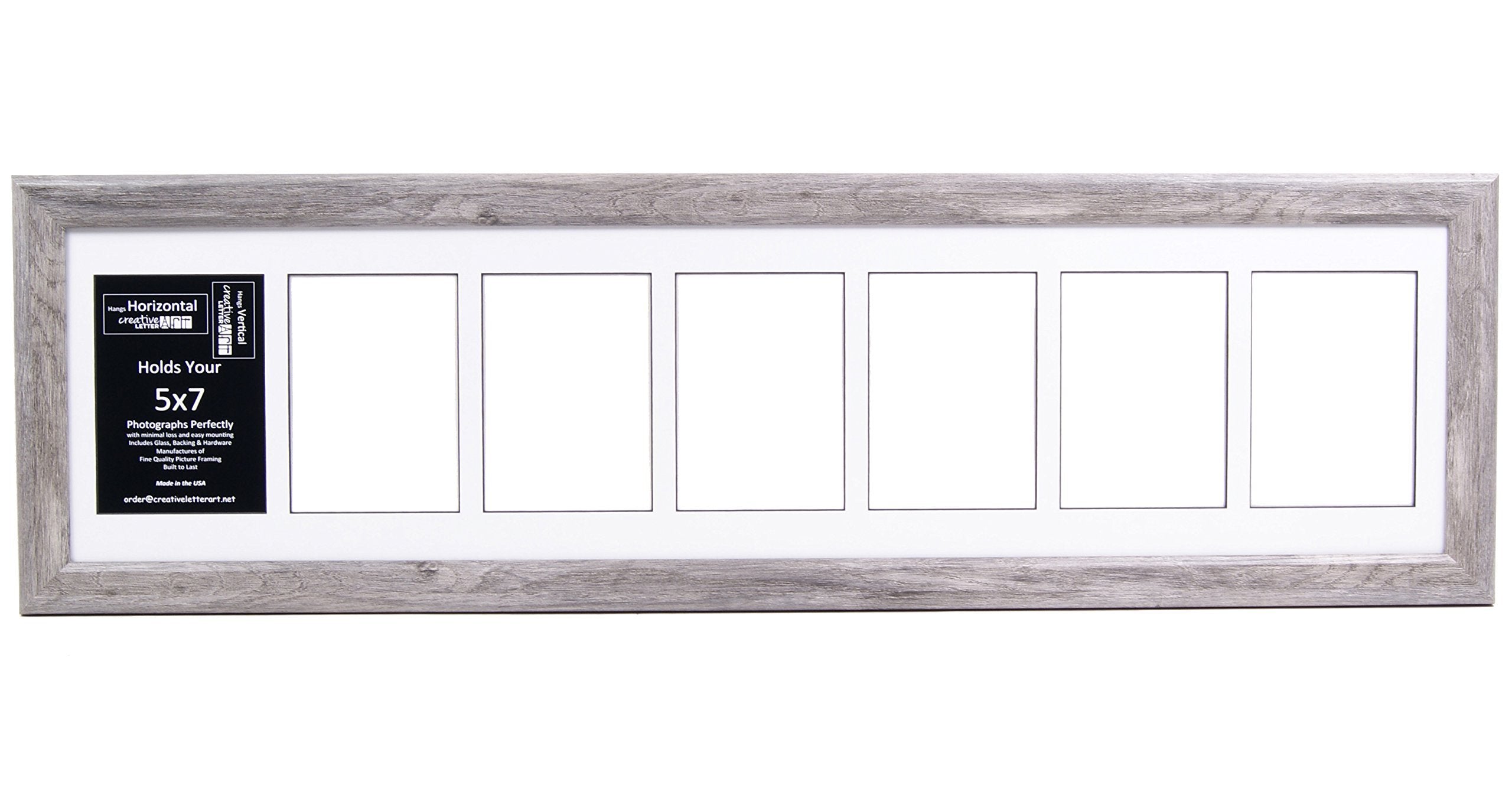 Creative Letter Art 7 Opening Glass Face Driftwood Picture Frame to hold 5 by 7 inch Photographs including 10x40-inch White Mat 